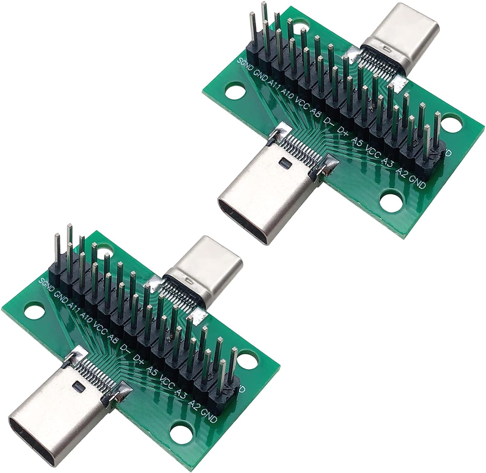 Teansic 2 Pcs USB 3.1 Type-C Male to Female Test Board with PCB Board 24 Pins 2.54 mm Double-Sided Socket with pin Header Connector for Date Line Wire Cable Transfer