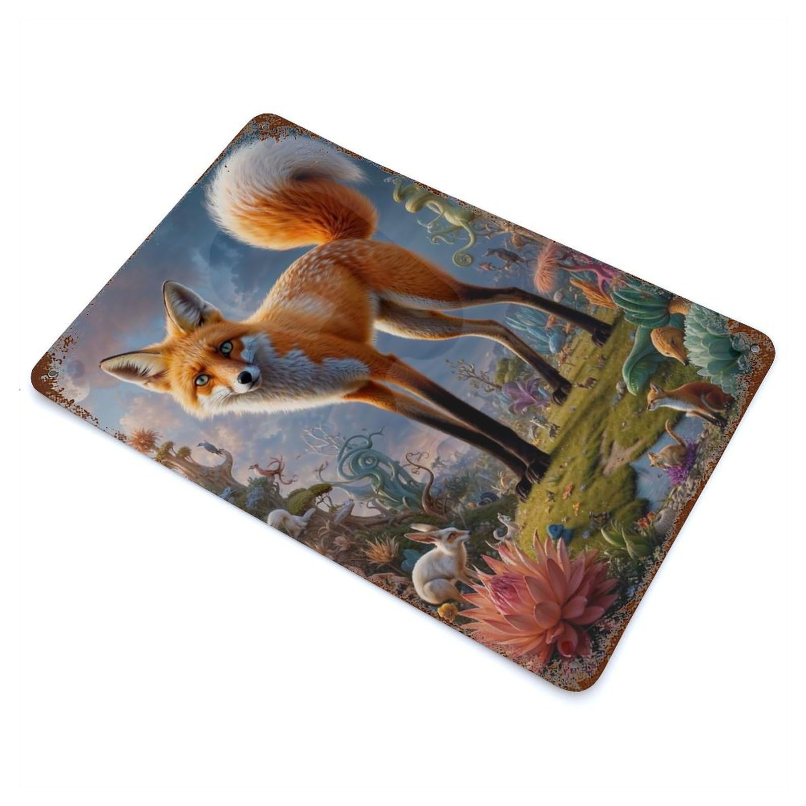 Rust Effect Surreal Safari Fox 3 Rusty Metal Tin Sign 11.8"x7.9", Farmhouse Wall Decor for Shed, Workshop And Garage Wall Decor