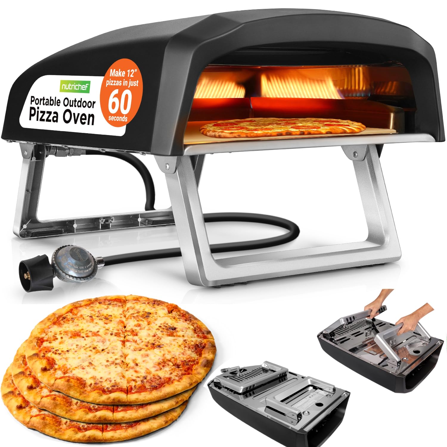 NutriChef Outdoor Propane Pizza Oven– Portable 12” Gas Pizza Maker