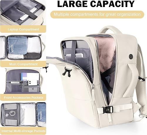 Miniatura 7 de Rinist - Mochila de viaje para mujeres y hombres, imprescindibles para viajar, beige-b, Mochila de viaje