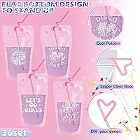 Vista 4 de Hoolerry 36 juegos de bolsas de discoteca para bebidas de adultos, bolsas de bebidas de fiesta de los años 70 con pajitas, bolsas resellables