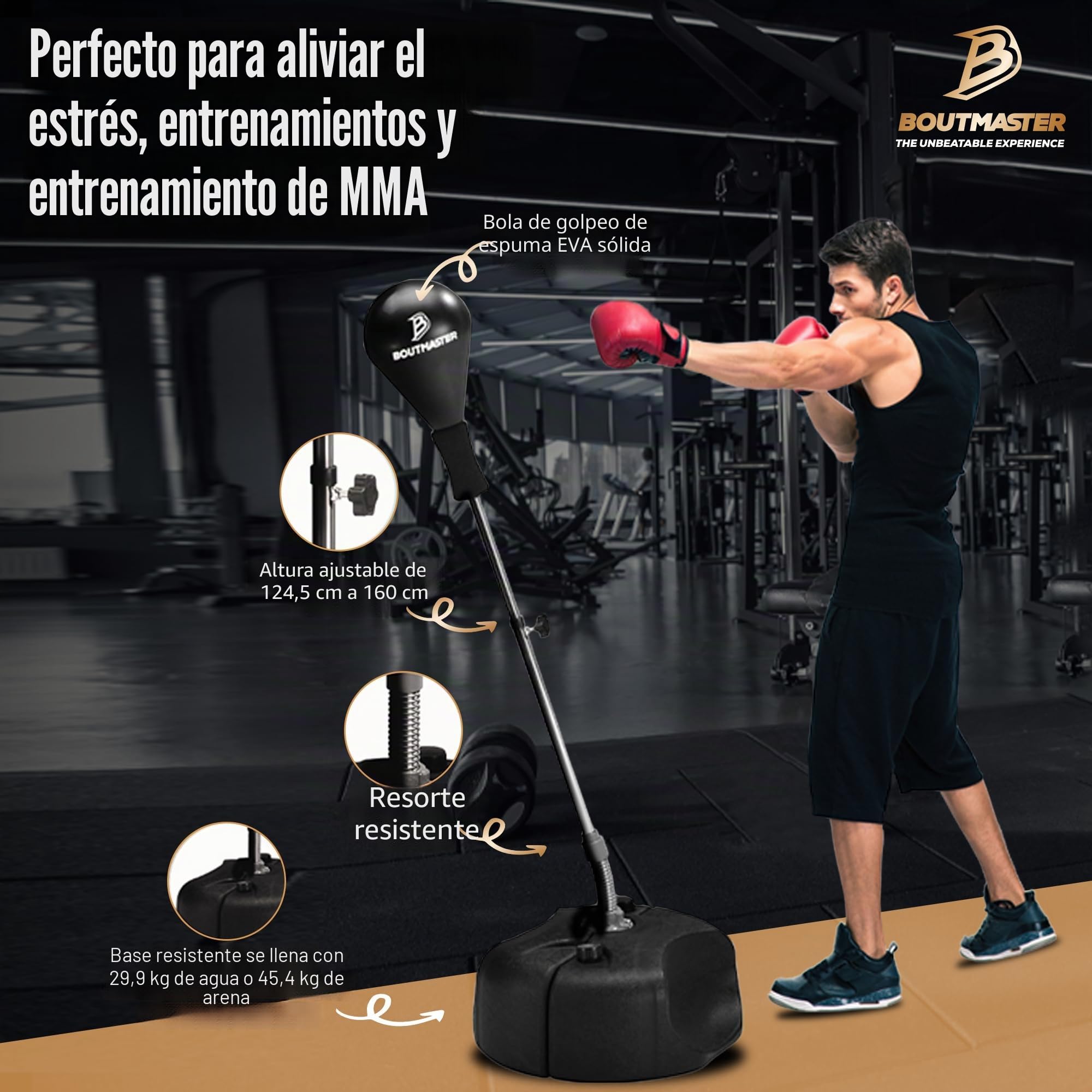 Saco de Boxeo con Base, Saco de Boxeo para Adultos y Adolescentes - Altura Ajustable - Saco de Velocidad - Ideal para el Entrenamiento de MMA, Equipo de Boxeo, Alivio del estrés
