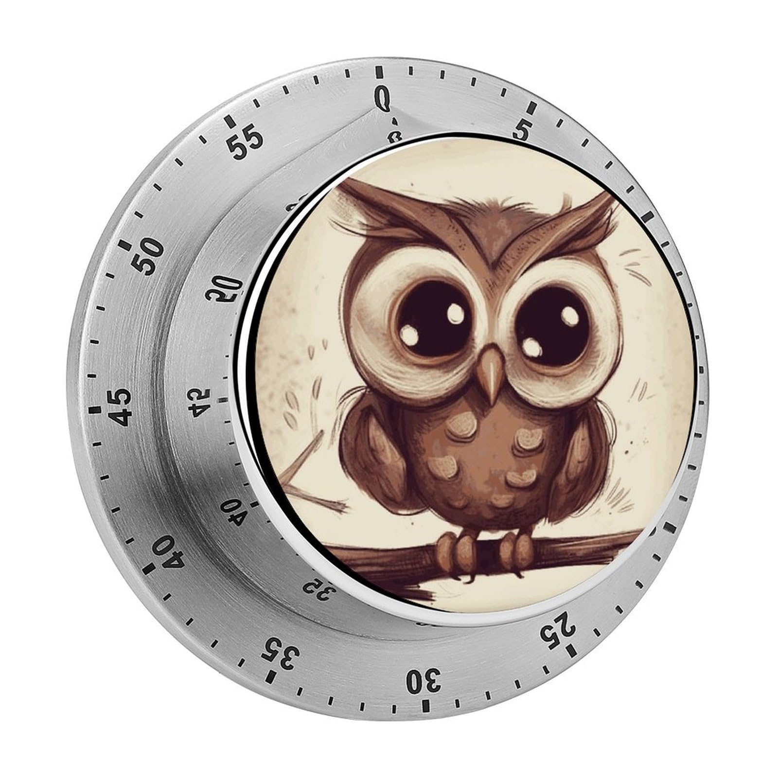 60 Minute Wind Up Timer, Visual Mechanical Timer with Loud Alarm, Cute Owl Kitchen Timers for Cooking - No Batteries Required - Magnetic Backing, Exquisite Stainless Steel Body