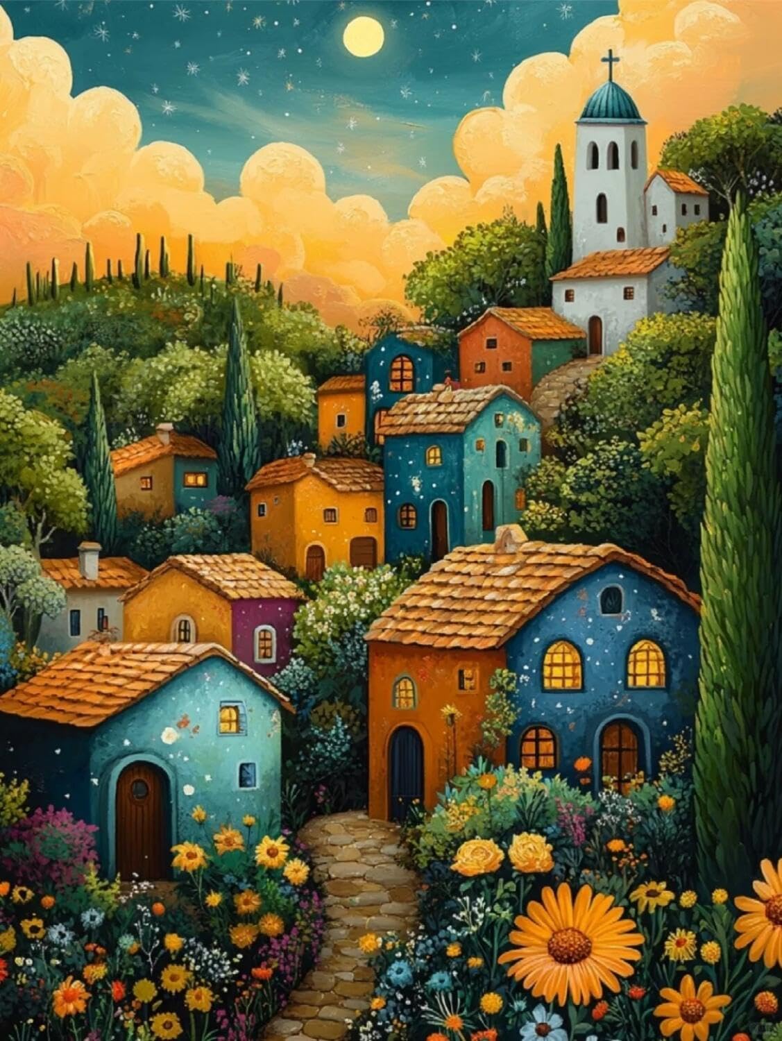 Rqwybcaxn Seed Bead Embroidery Kits Colorful Town 40x50cm