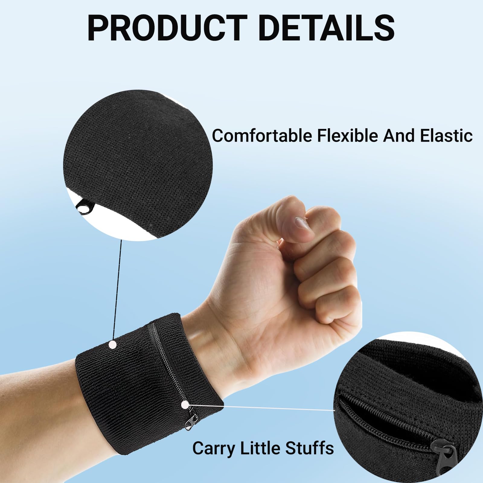 JEYORZY 2 bracelets de sport, Bandes de poignet avec poche zippée, Bleu, Unisexe, Taille unique, Pour plusieurs sports JEYORZY 2 bracelets de sport, Bandes de poignet avec poche zippée, Bleu, Unisexe, Taille unique, Pour plusieurs sports