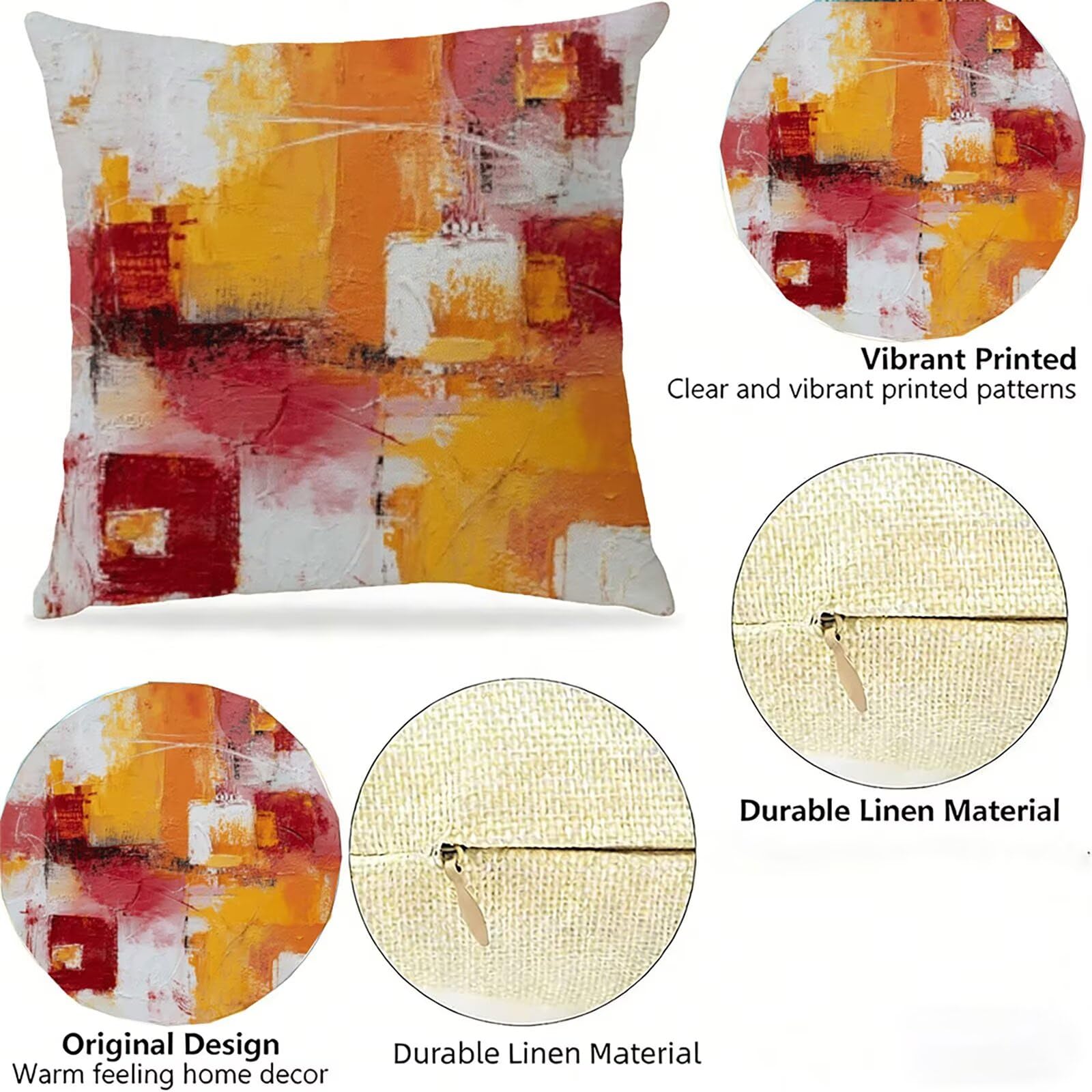 Housse de Coussin Canapé Abstrait 65x65cm Exterieur Impermeable Couleur Orange Taie D'oreiller Décoratif Aesthetic Housse Coussin Decoration pour Chambre Sofa Jardin Balcon Terrasse Lot de 2. P-5265