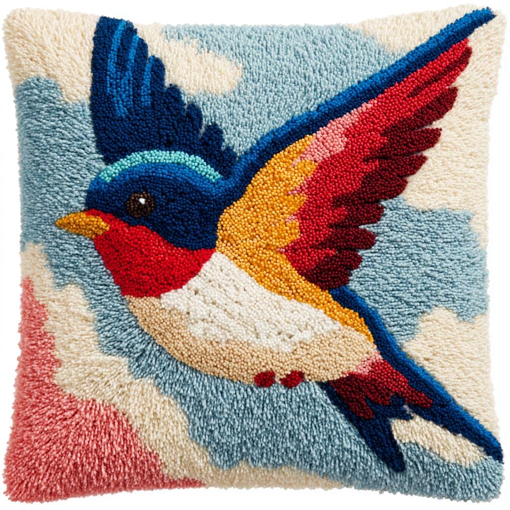 Taxpy DIY Rug Pillow Cover Latch Hook Cushion Kits, Animals Birds Needlework Pillow Cover Sofa Cushion Rug Making Kits,17x17inch