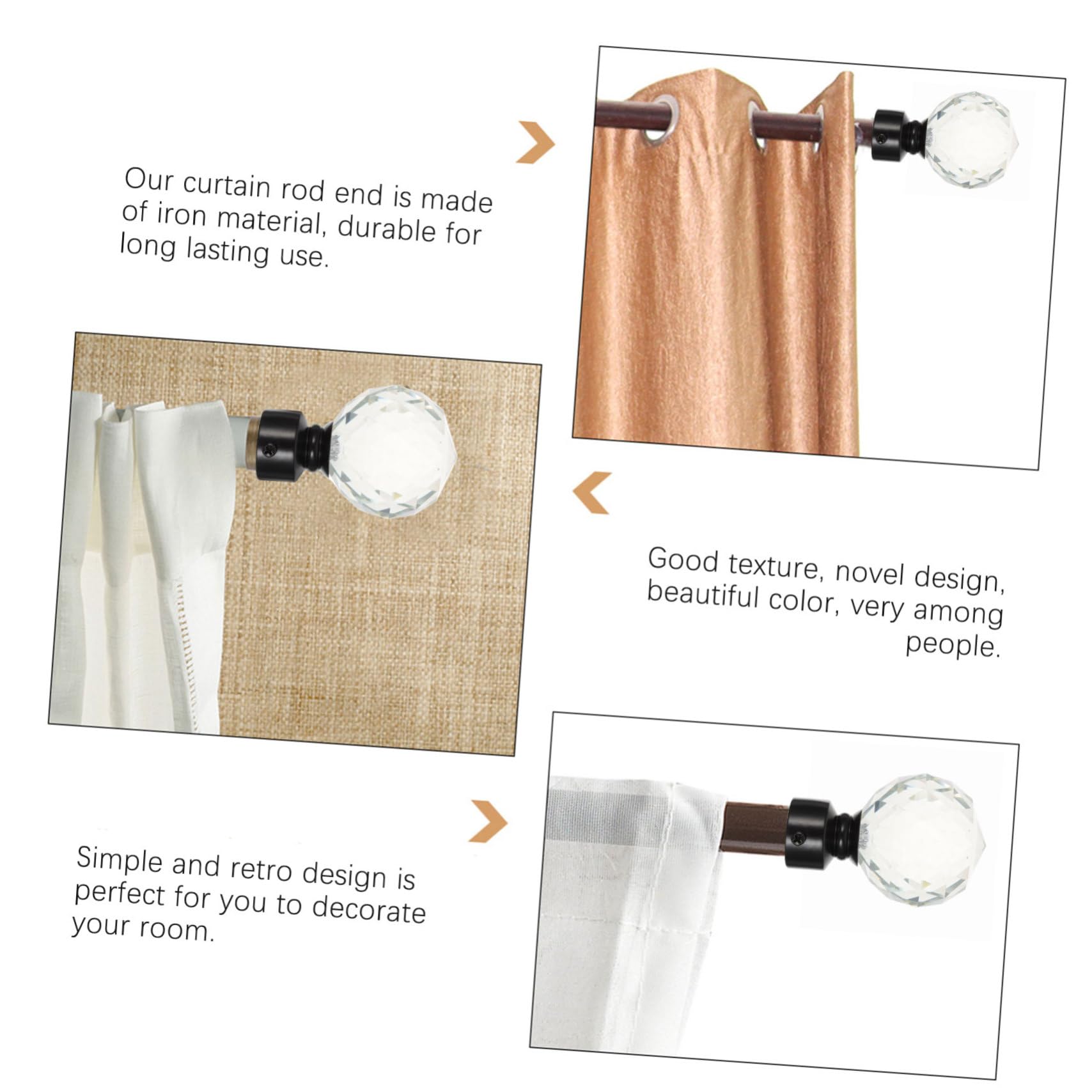 Toyvian Lot de 2 Embouts pour Tringle à Rideaux Noirs en Fer, Accessoires Décoratifs pour Tringles de Fenêtre, Finition Élégante pour Chambre et Salon