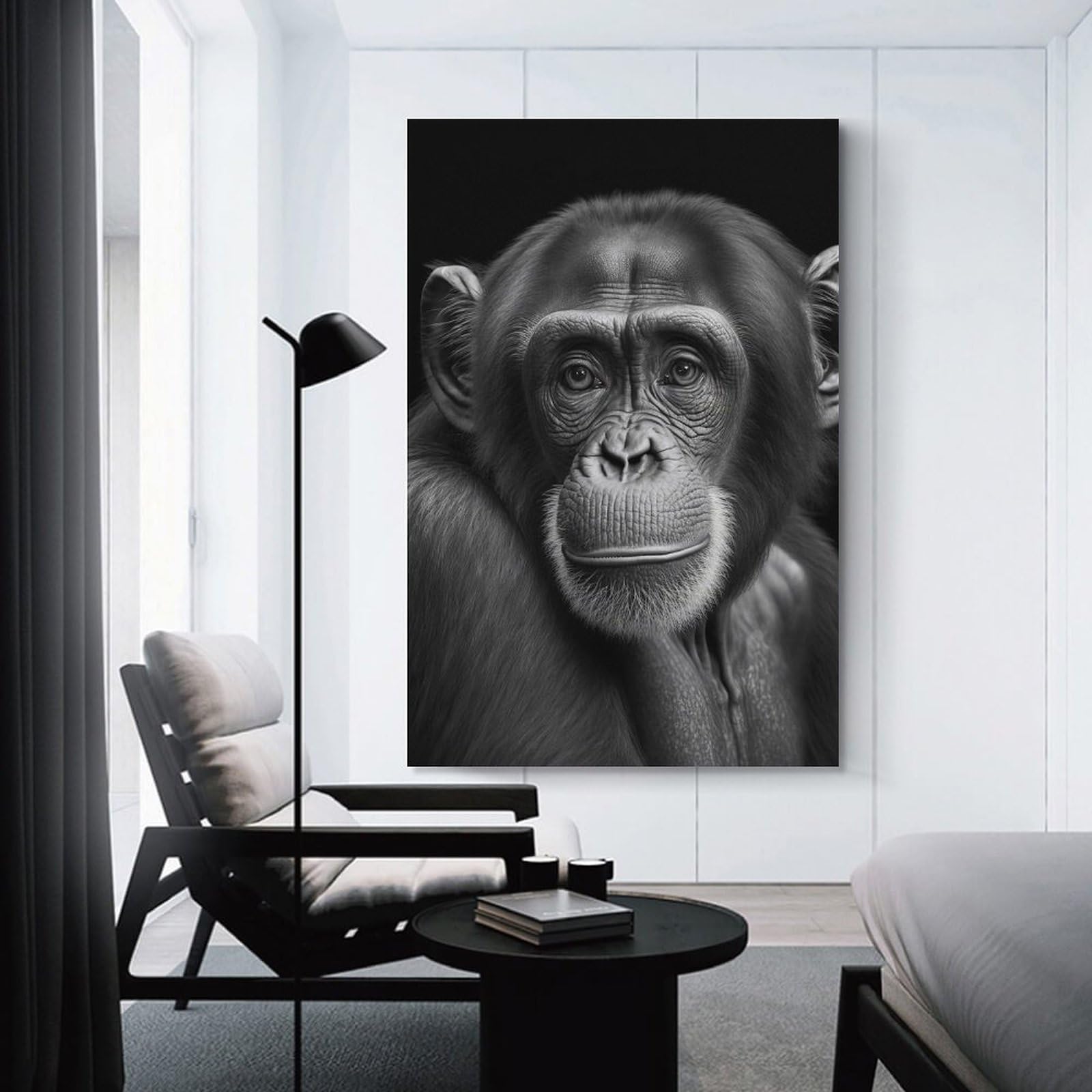 Junmoney Portrait of A Chimpanzee Hanging Wall Art 20x30inch(50x75cm), for Work Areas, Reading Rooms Or Studios, Canvas Wall Decor for Creative Rooms