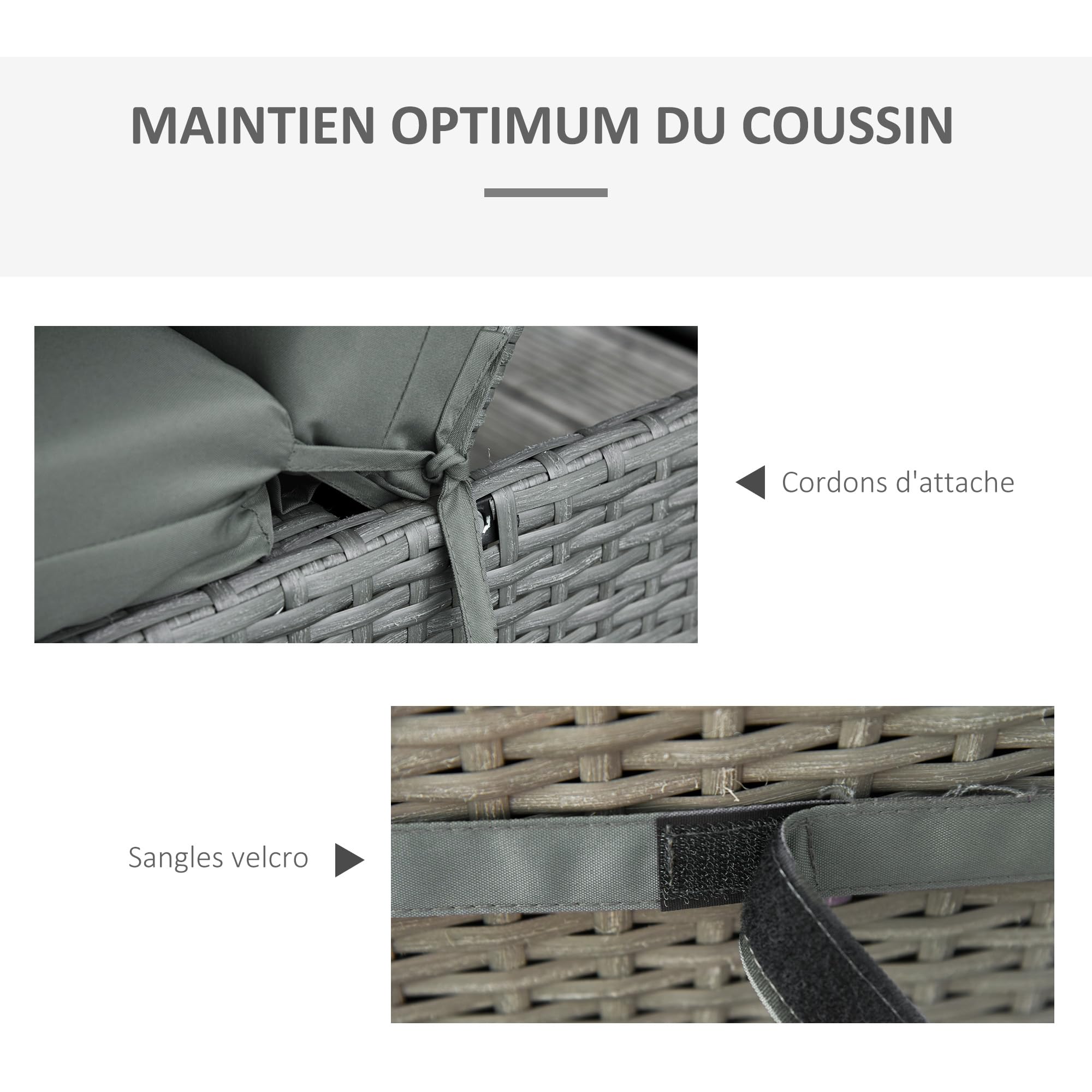 Outsunny Lot de 2 Matelas pour Chaise Longue 196L x 55l cm Gris Foncé | Transat Bain de Soleil, avec Sangles d'Attache, pour Jardin, MATELAS UNIQUEMENT