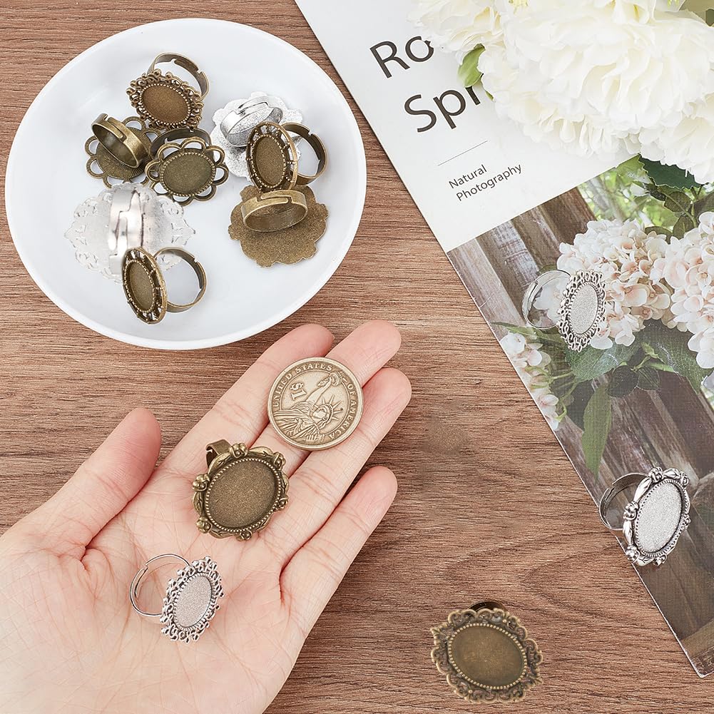 SUNNYCLUE 16 pièce de 8 styles de Bague Cabochon en Argent Vierge Réglable Paramètres Vierges en