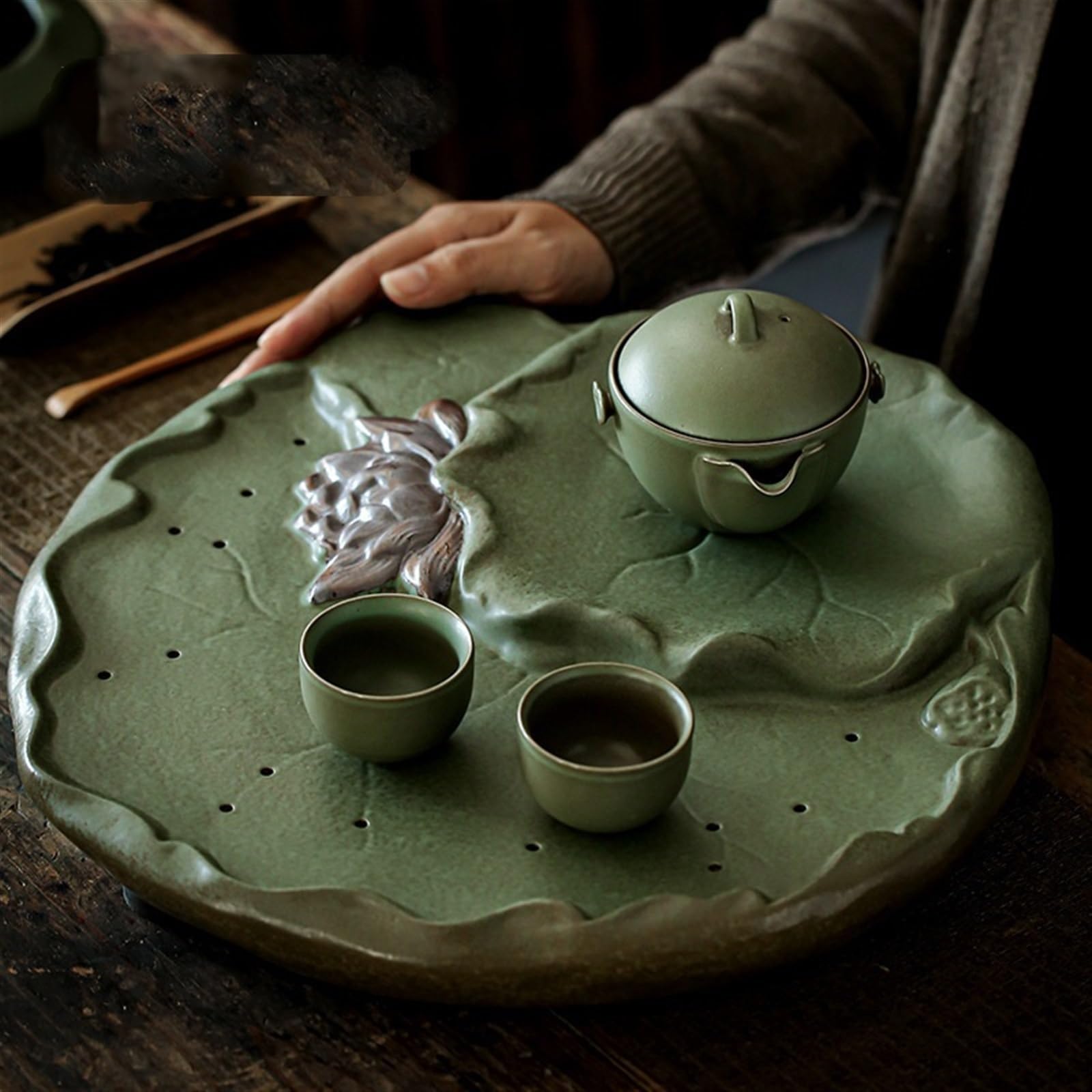 Zestaw do herbaty Domowa ceramiczna taca na herbatę Duża zmiana pieca Kreatywny chiński stół do herbaty z suchymi bąbelkami Zestaw do herbaty Kung Fu z drenażem Bubble Tea Tray Chiński zestaw do