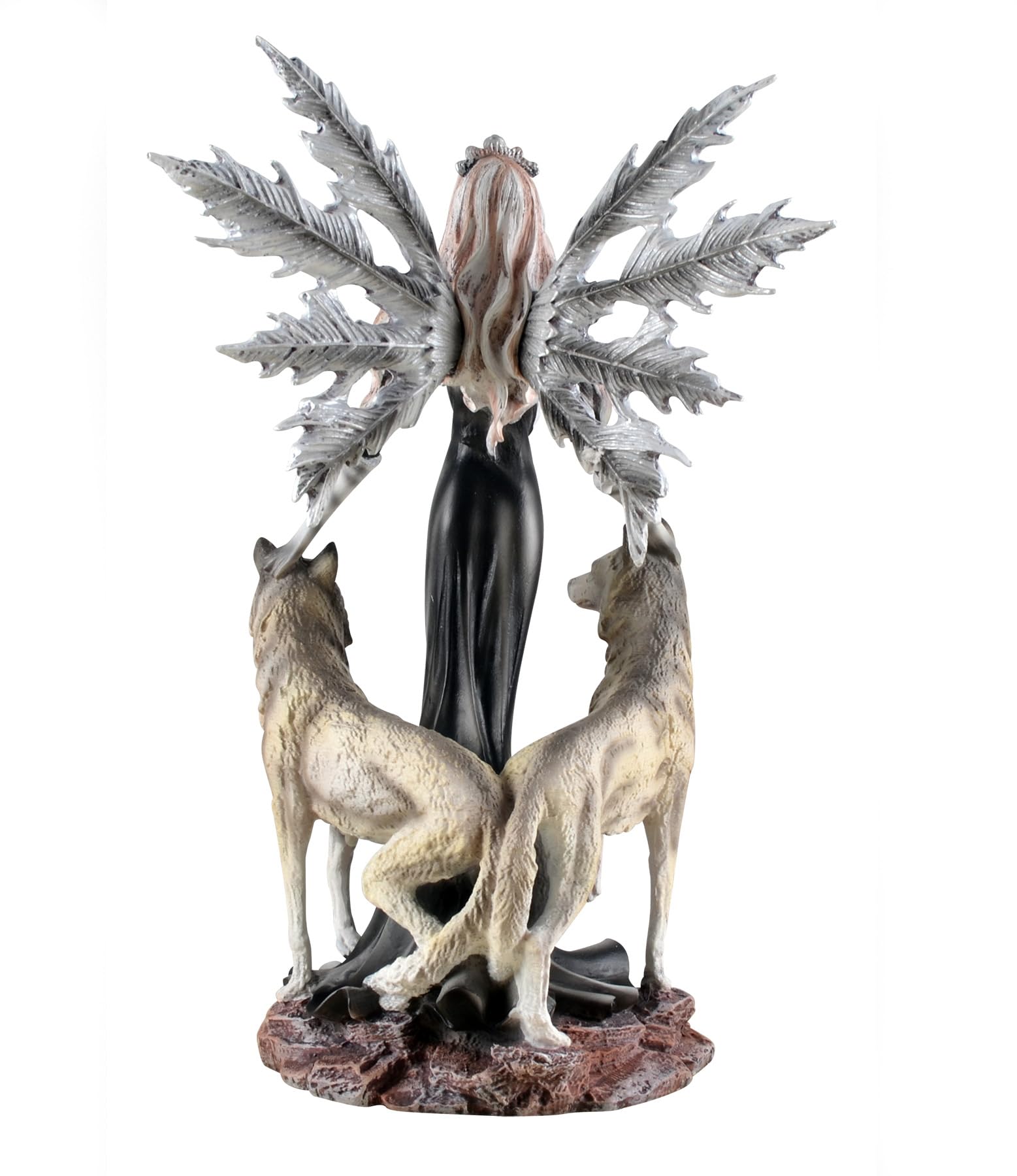 Figura elfo CRISTALLUPA con ali di ghiaccio e 2 lupi, 24 cm, multicolore