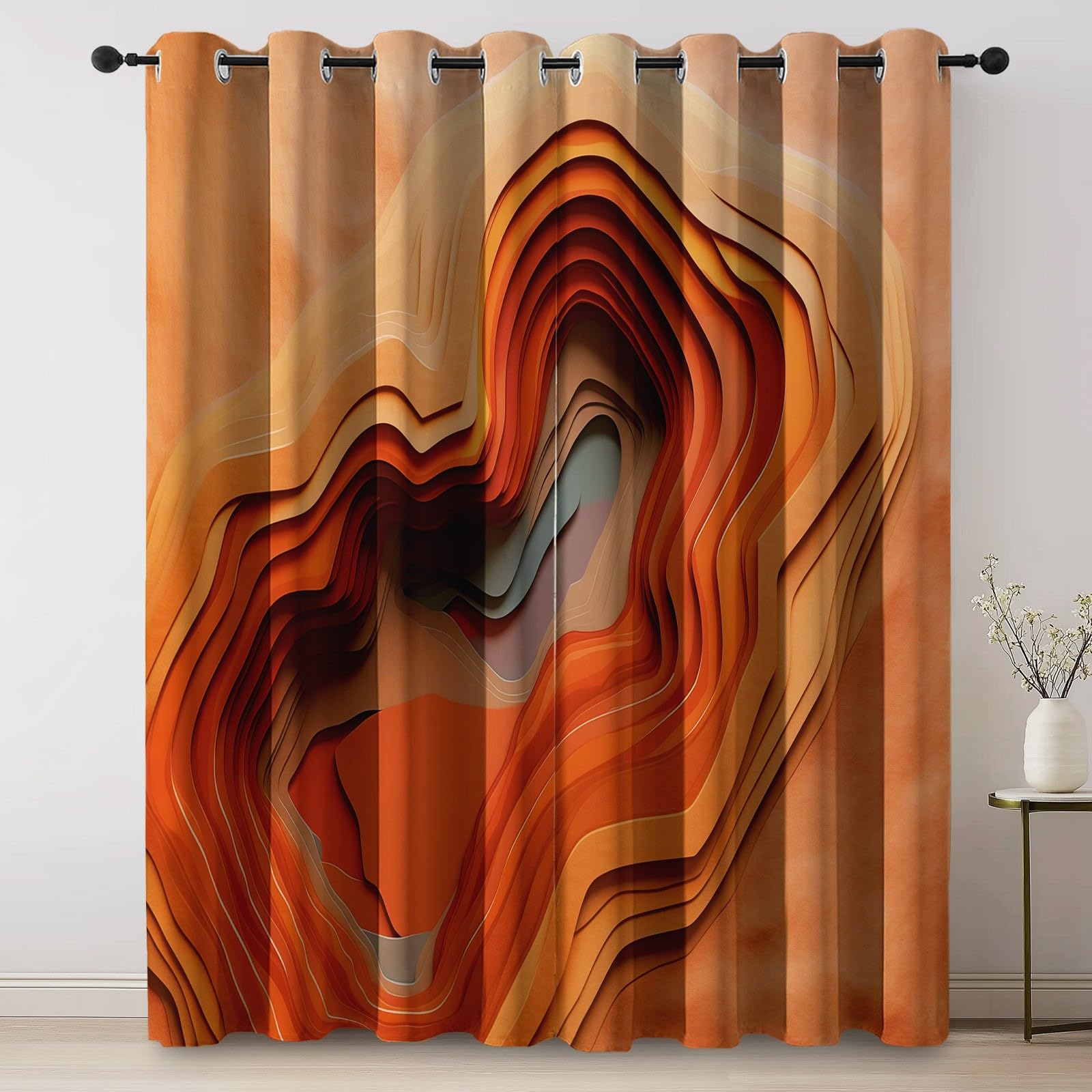 Rideaux à Oeillets 70x240 cm 2 Panneaux Désert Abstrait Isolant Opaque Orange Marron