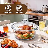 Vista 4 de Luvan 2.4L/2.5Qt Round Glass Casserole Dish with Lid, Clear Baking Dish with Handles for Baking, Cooking & Serving, High Borosilicate Lead-Free