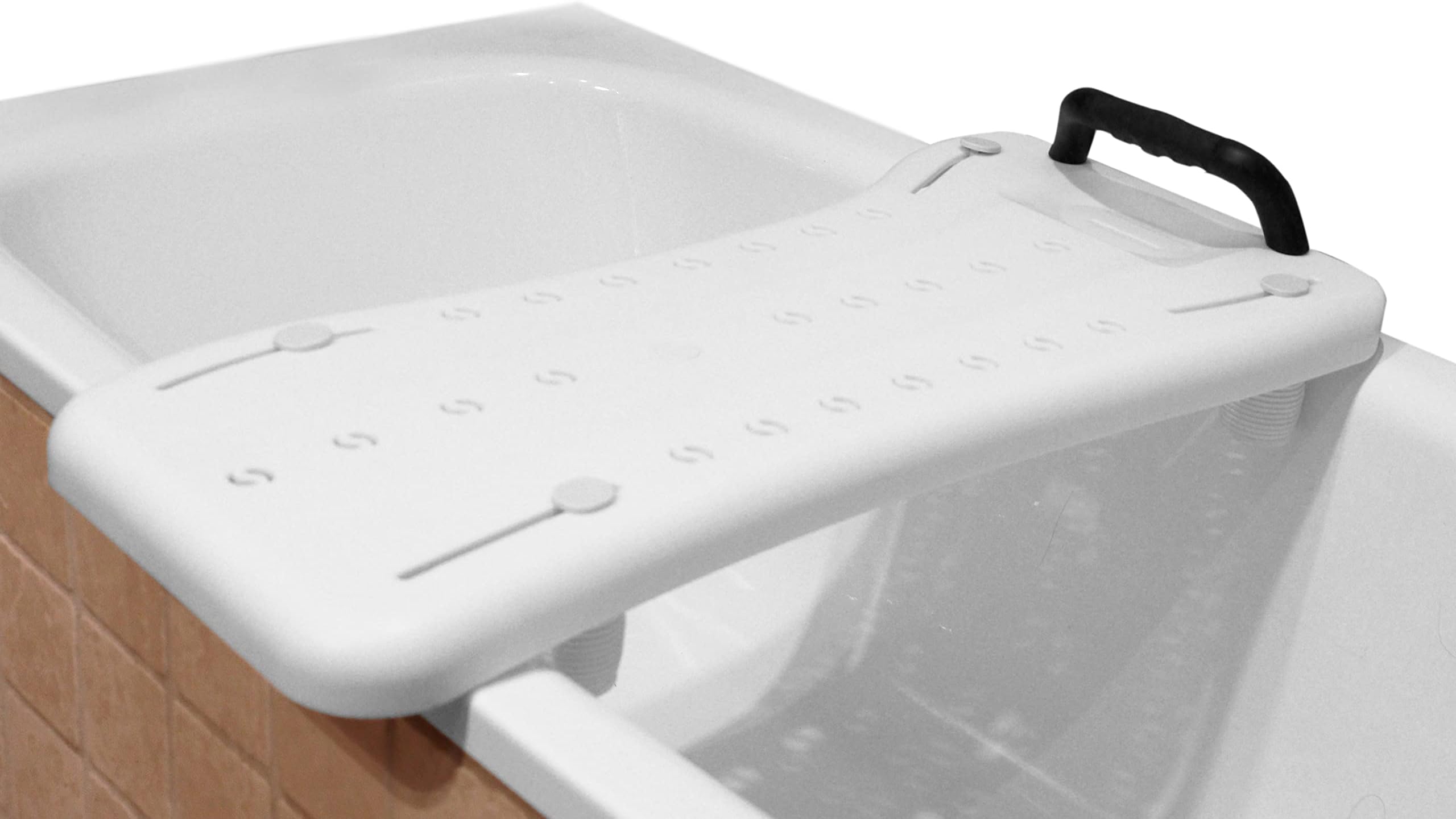 PEPE Mobility Bath Board Seat for Adults with Handle, Adjustable to Fit 16"-24" Width Baths, Drainage Holes, Bath Aids for Elderly Transfer Board