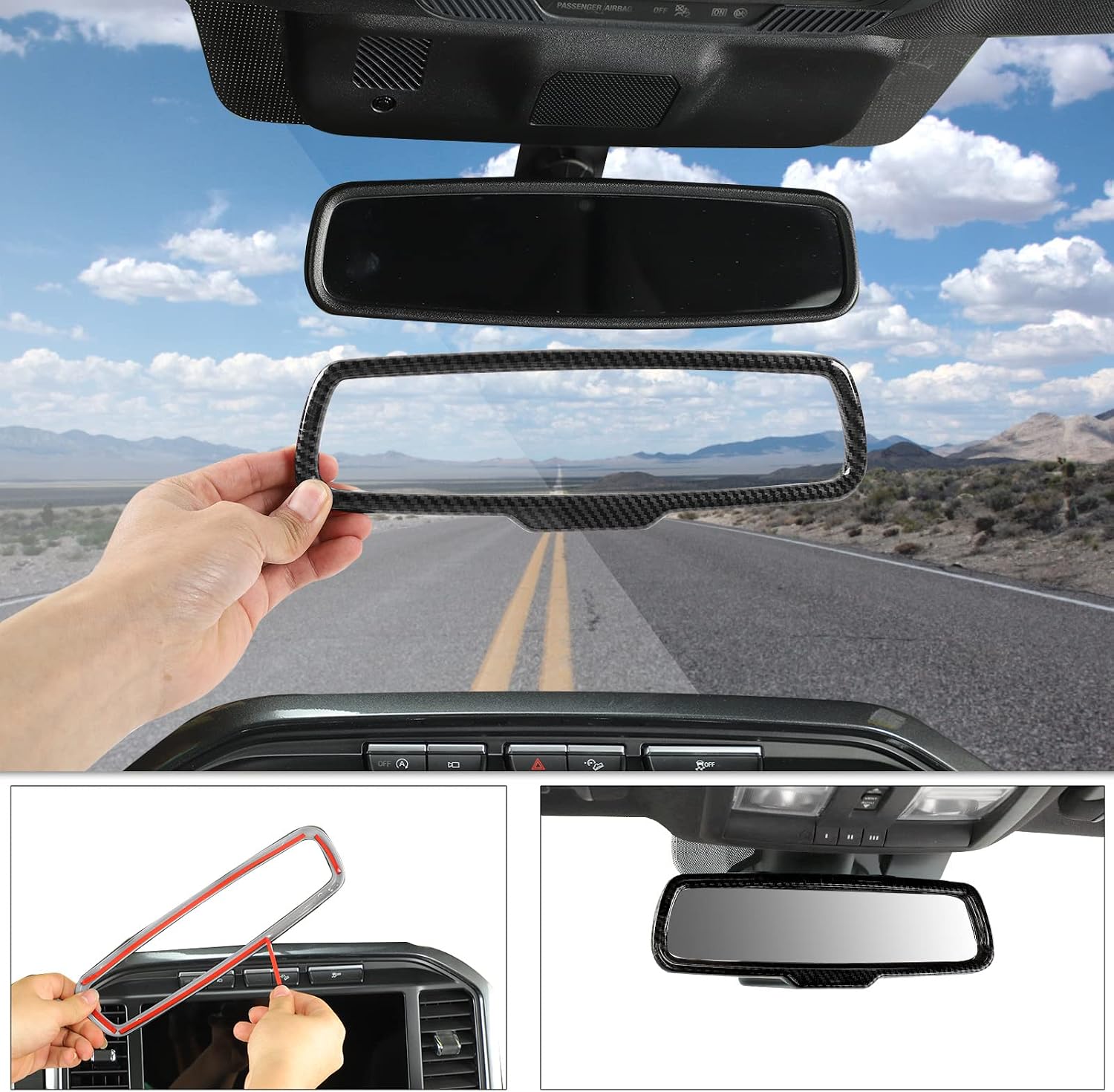 Rear View Mirror Cover Trim Frame Interior Decoration Accessories for Dodge RAM 2010-2017,for Dodge Challenger 2015-2022,for Dodge Charger 2010-2022,Carbon Fiber Grain