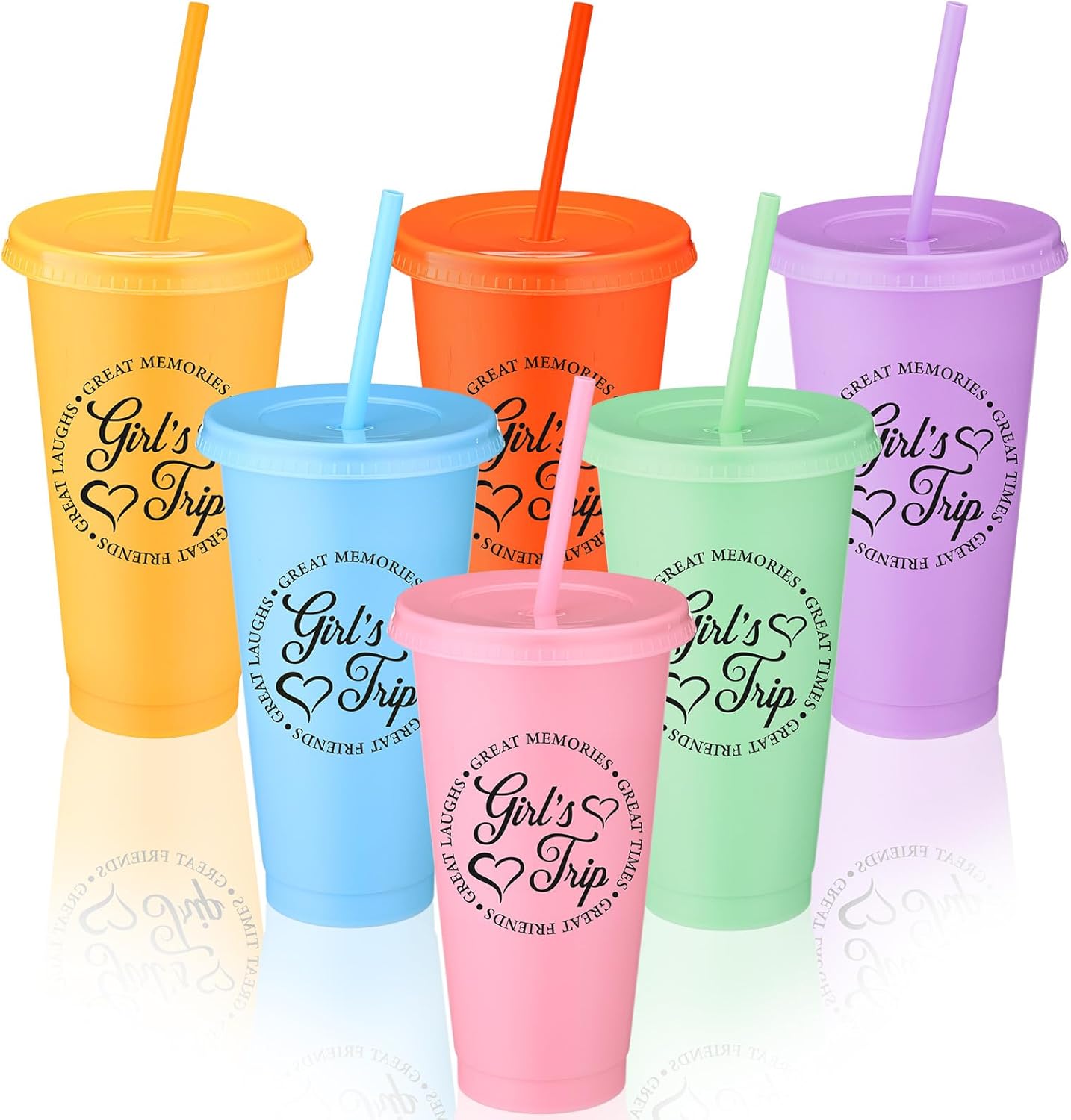 CHENGU 6 Set Girls Trip Gifts Favors Weekend Gifts 2026 for Girls Women Trip Cup with Lid Straw 24oz Plastic Tumbler Travel Friendship Cup for Friend Bachelorette Vacation Party (Colorful)