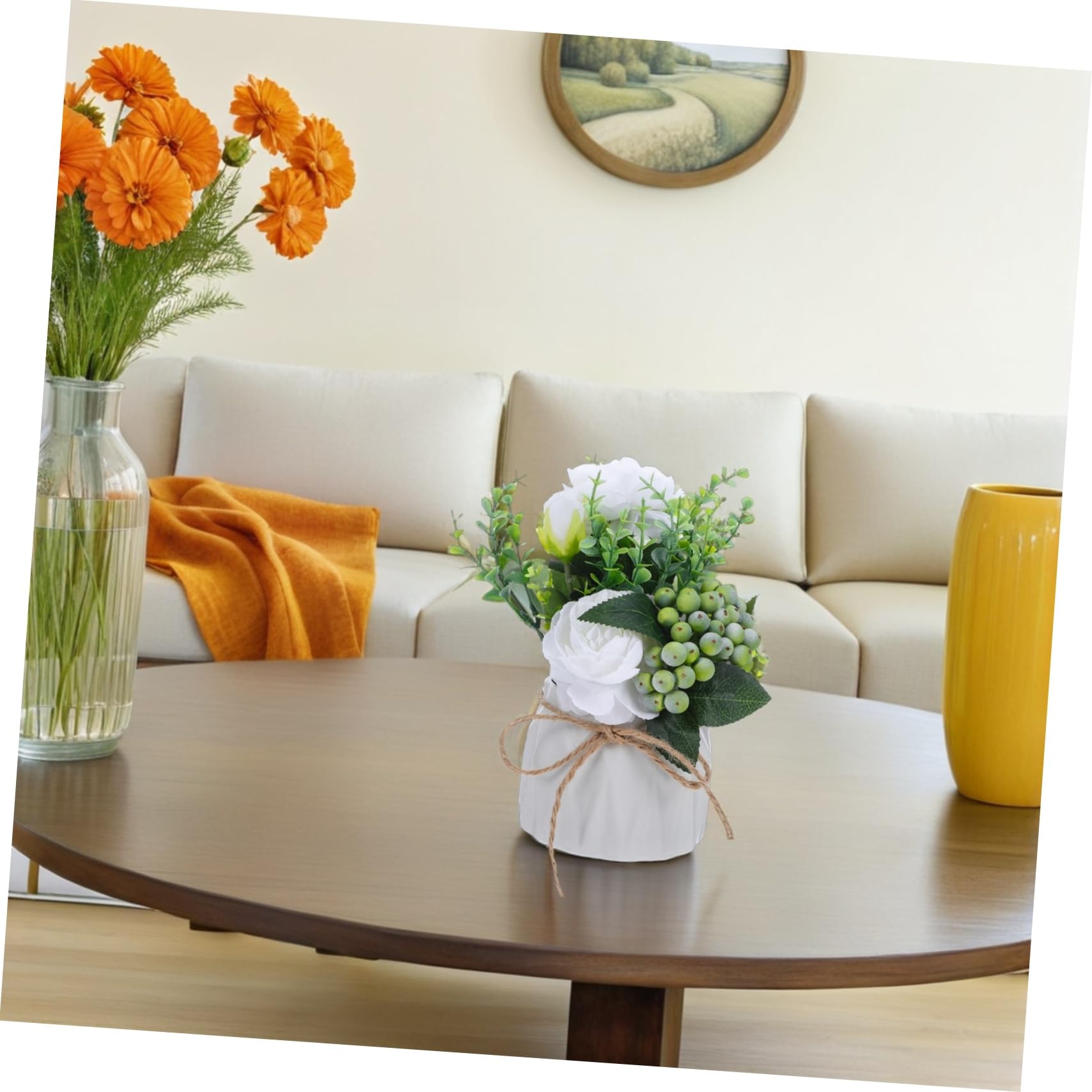 Mikikit Fiori Artificiali in Vaso Bianco Di Ceramica Composizione Di Piante Finte Per Interni Piante Finte in Vaso Per Decorazione Da Tavolo Fiori Simulati in Ceramica Per Centrotavola