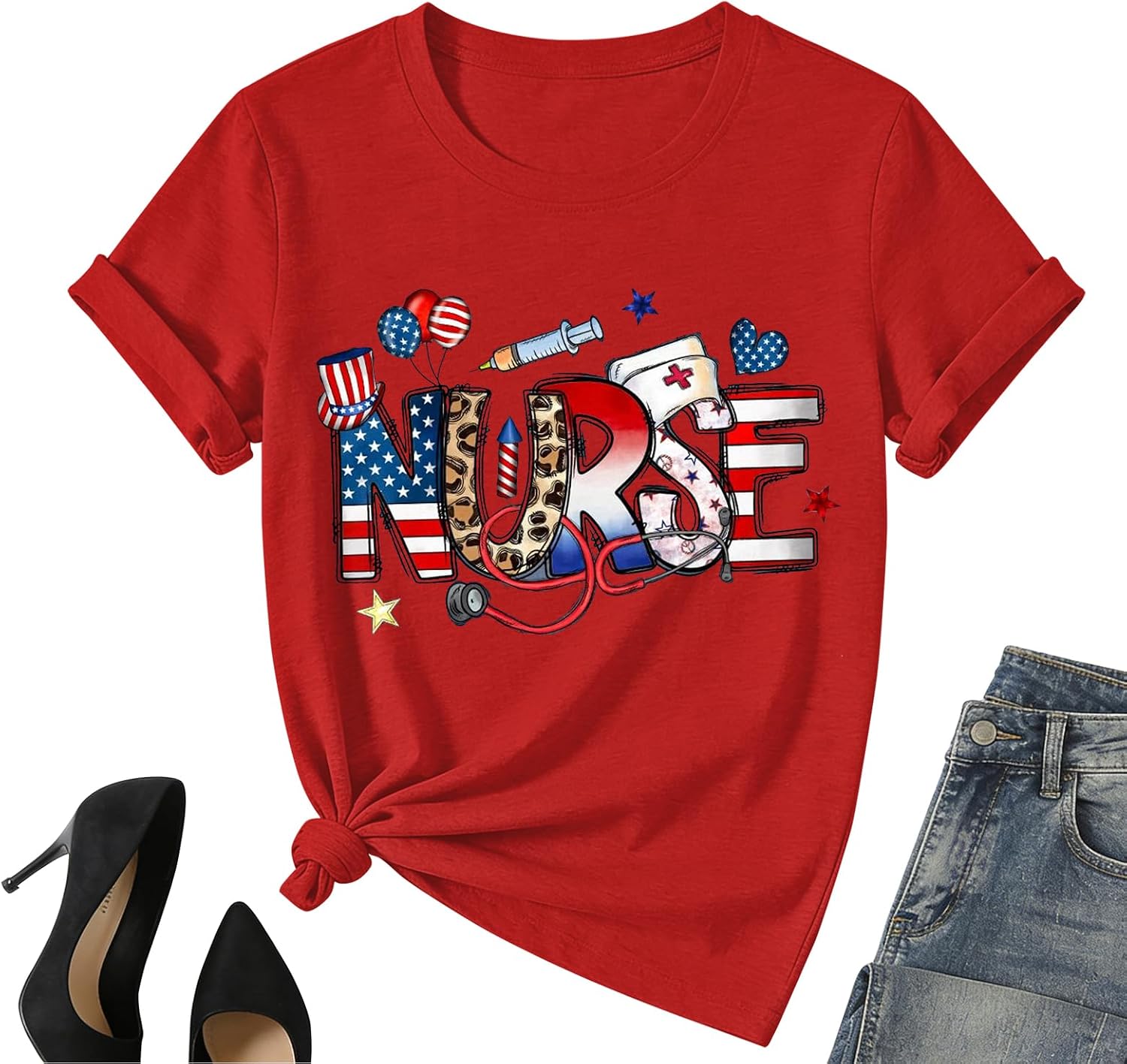 American Flag Bow Tank Top Women-4th of July Patriotic Sleeveless Tee Tops Red White Blue Top