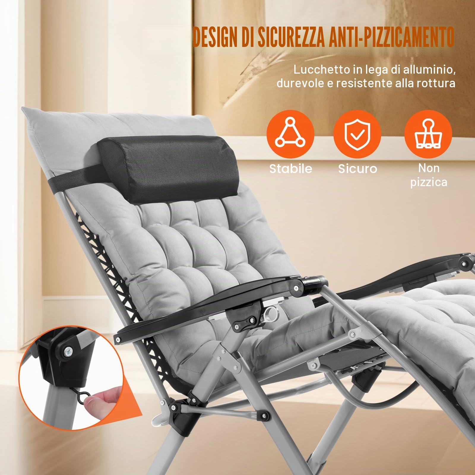VEVOR Poltrona Relax a Gravità Zero Reclinabile 825 mm, Lettino Relax da Giardino Cortile, Lettino Antigravità Regolabile con Cuscino, Poggiatesta, Poggiapiedi, Portabicchieri Carico 226,8 kg Grigio