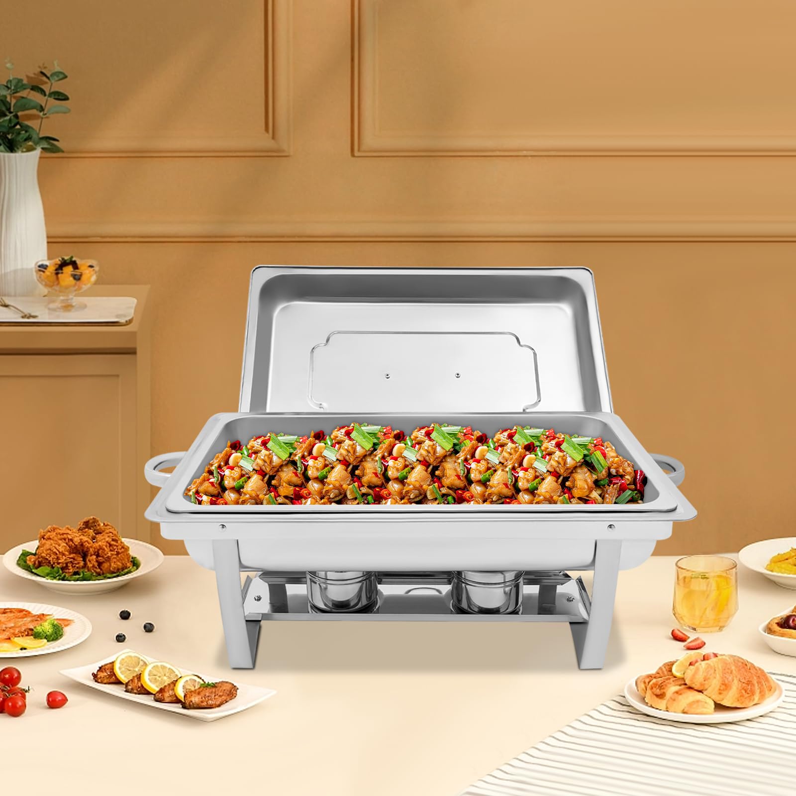 Chafing Dish 1/1 GN 9 l, pieghevole, in acciaio inox, scaldavivande | 1/1 GN, 9 l, in acciaio inox, pieghevole, con bagnomaria e porta combustibile, per buffet e catering