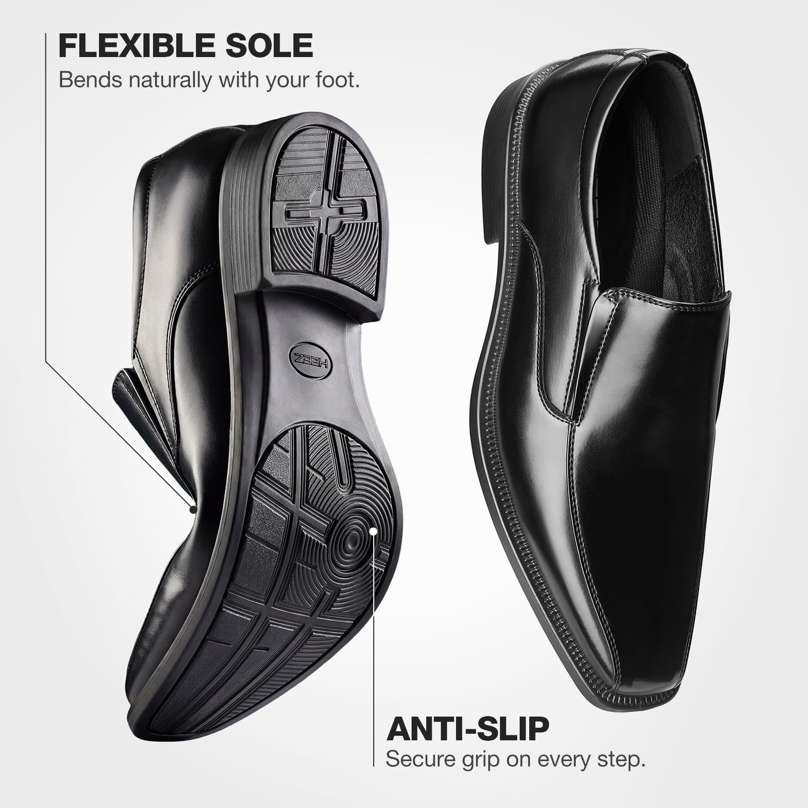 HEEZ Men's Black Dress Shoes, Comfortable Slip On Loafers Casual, Non Slip Oxfords for Formal Business Office Wedding — view 4