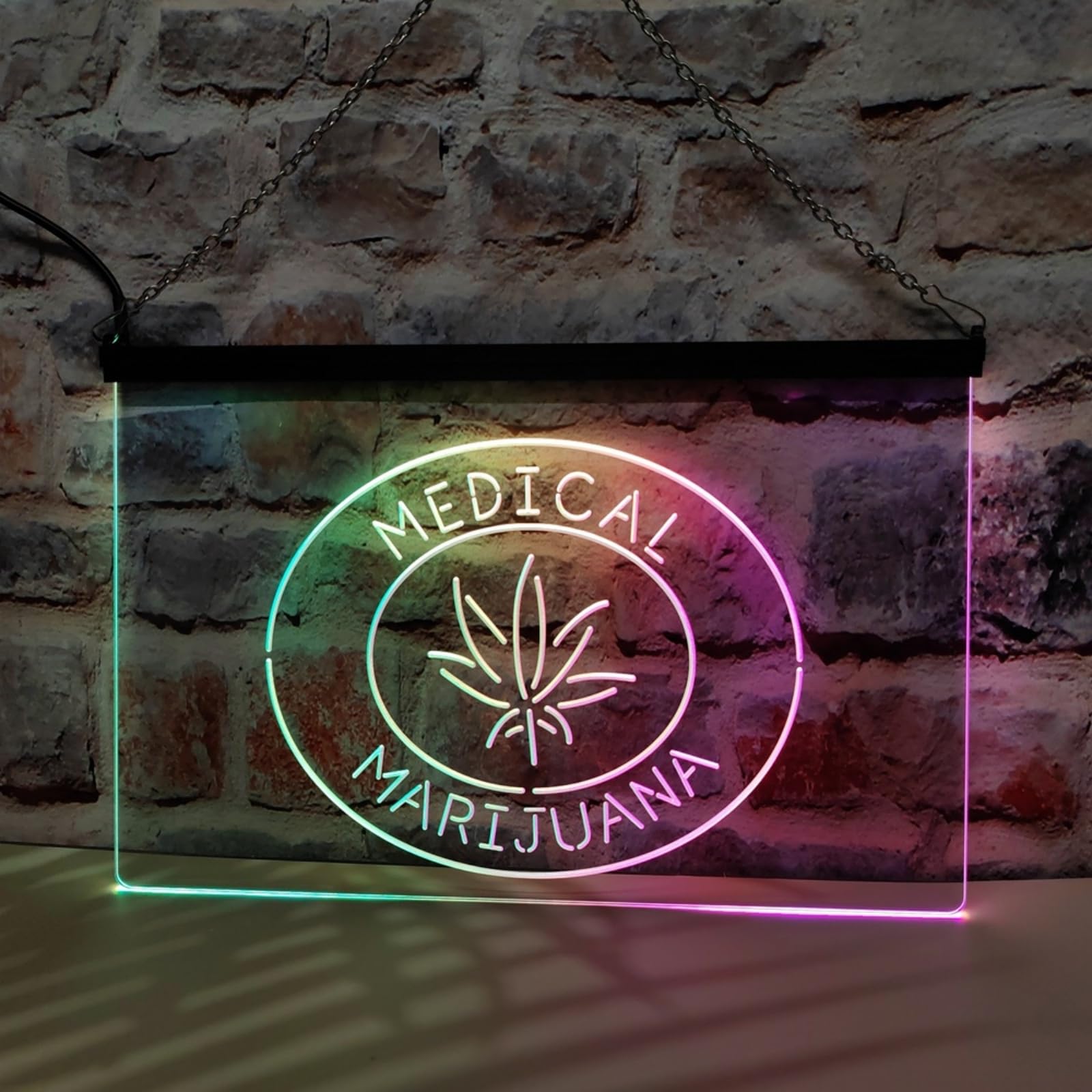 Medical Marijuana Neonowy szyld do dekoracji ścian – ściemniane, sterowane przez aplikację neony LED RGB (zasilanie USB) do barów i klinik.,30x20cm