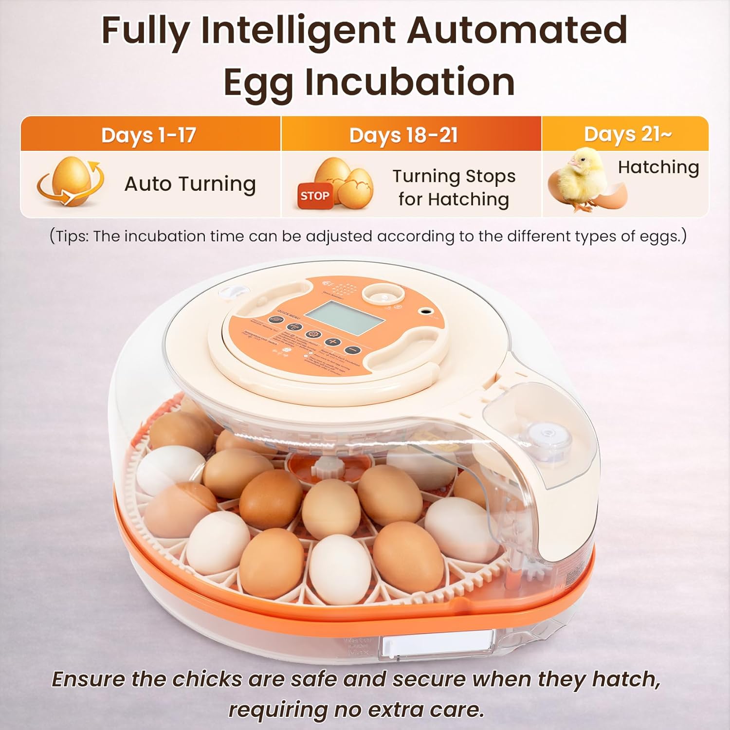 Smart Chicken Egg Incubator with Voice Control, 26 Chicken/59 Bird Incubators for Hatching Eggs, Automatic Egg Turner with Thermometer Seat and Humidity Control, Built-in Water Reservoir