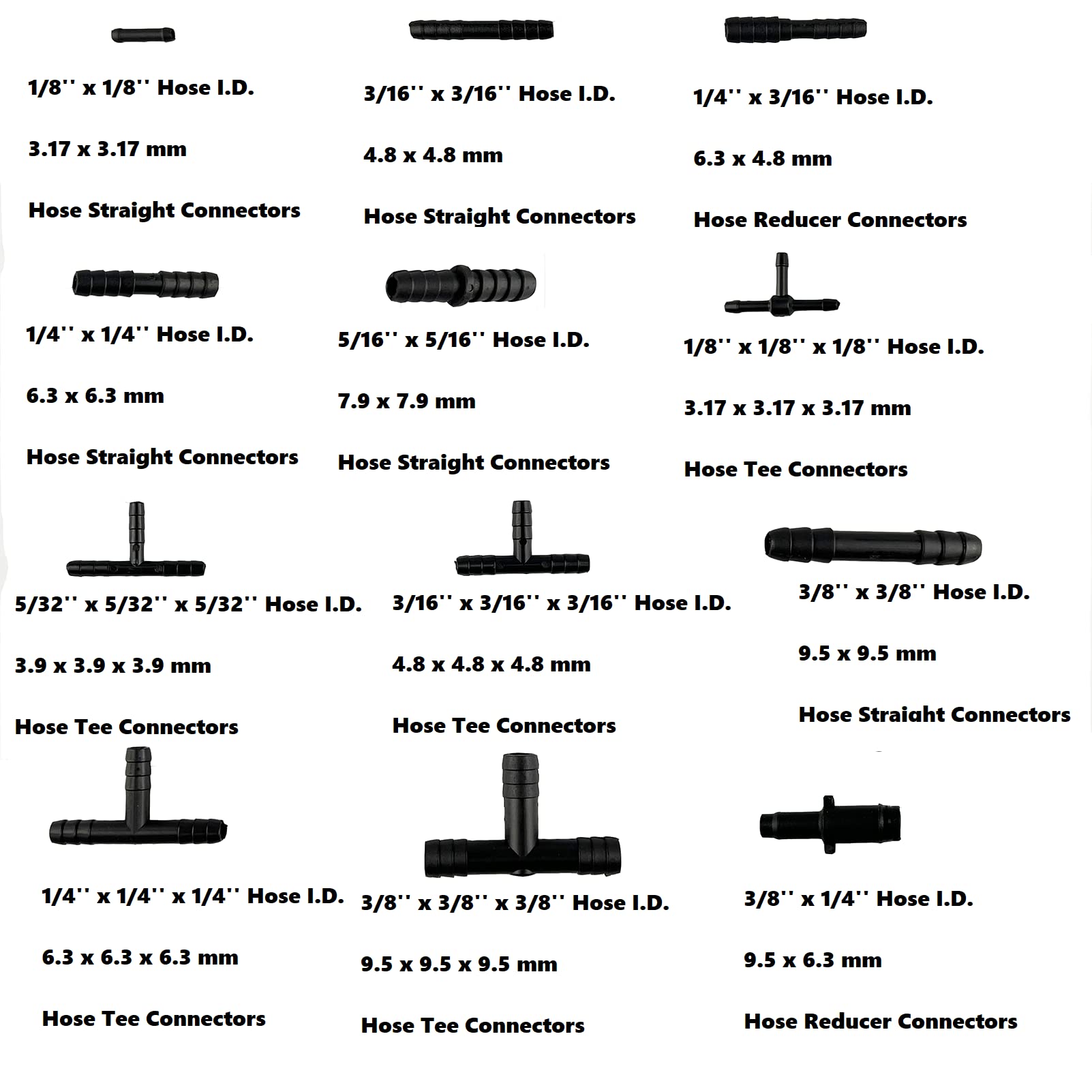 Vacuum Fittings Assortment Vacuum Connector Assortment Automotive Vacuum Tubing Connector Vacuum Tee Connector Assortment Kit Black Nylon 12 Sizes 113 Pieces