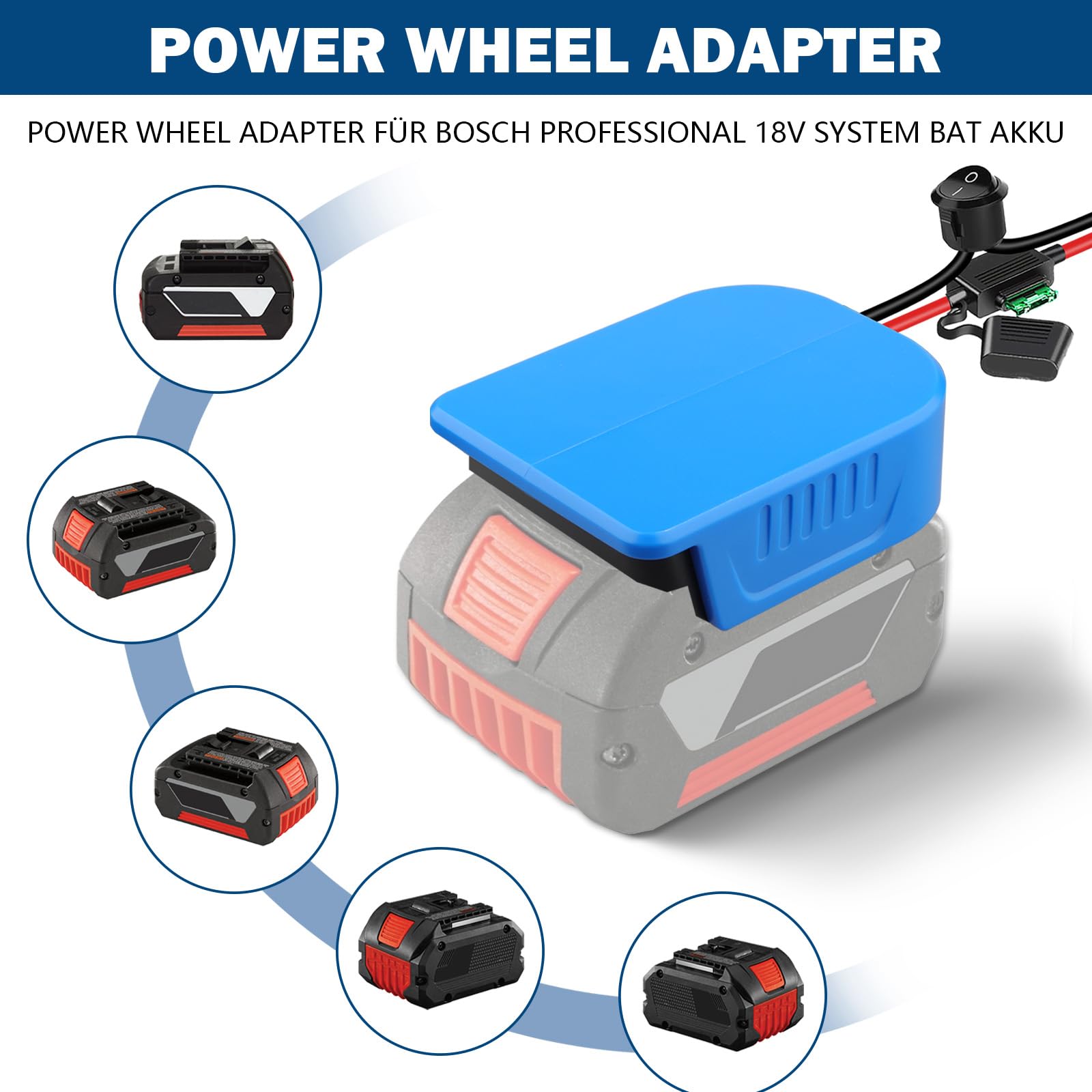 2 pièces d'adaptateur Power Wheel pour batterie Bosch 18 V GBA, convertisseur de chargeur DIY pour batterie Bosch Power Station, avec câbles de fils 14 AWG (batterie non incluse)