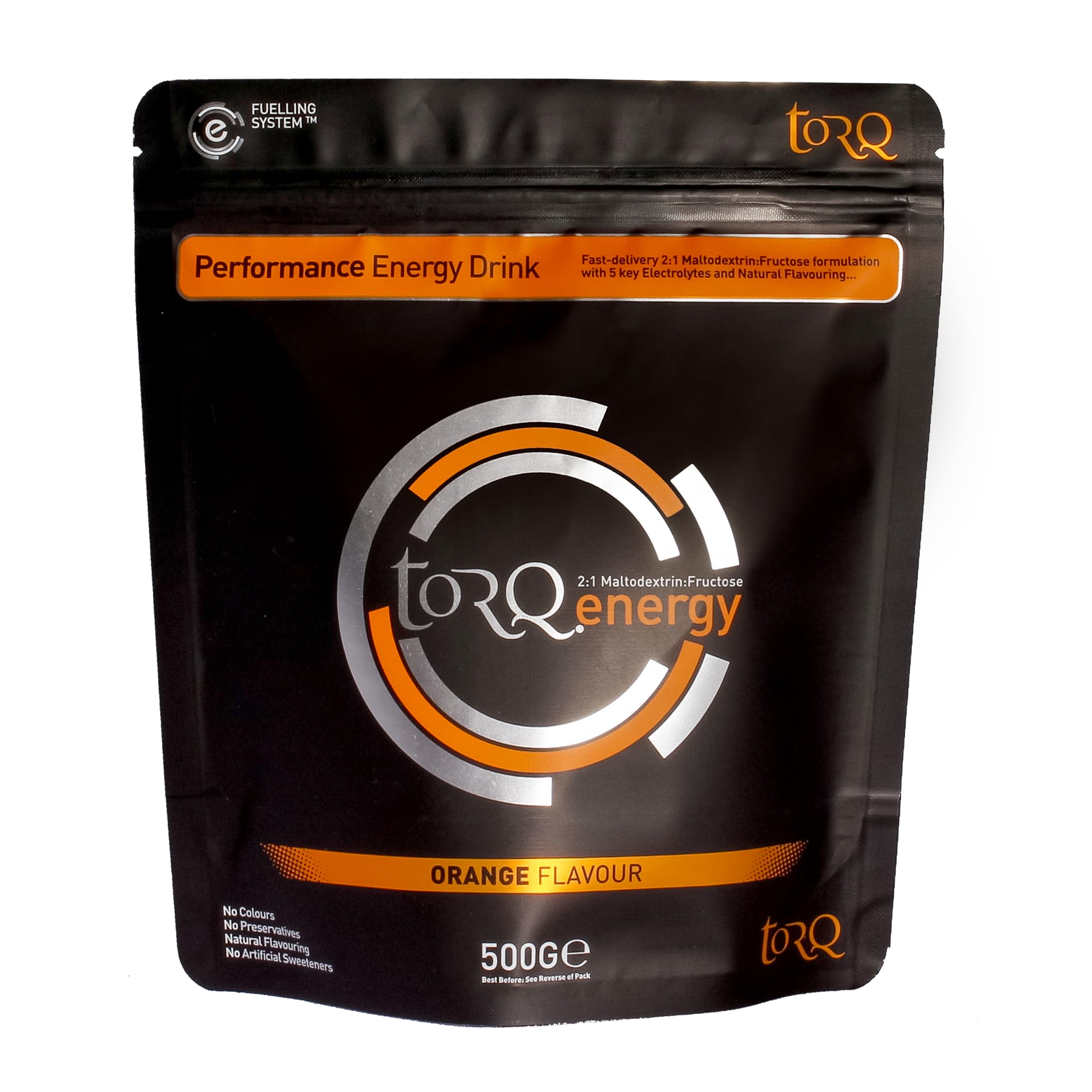 TORQ Flavoured Electrolyte Powder - Natural Orange Isotonic Hydration Powder with Electrolytes Drink | Fast Delivery Energy Drink with High Carbohydrates and Sodium | 15 Single Servings