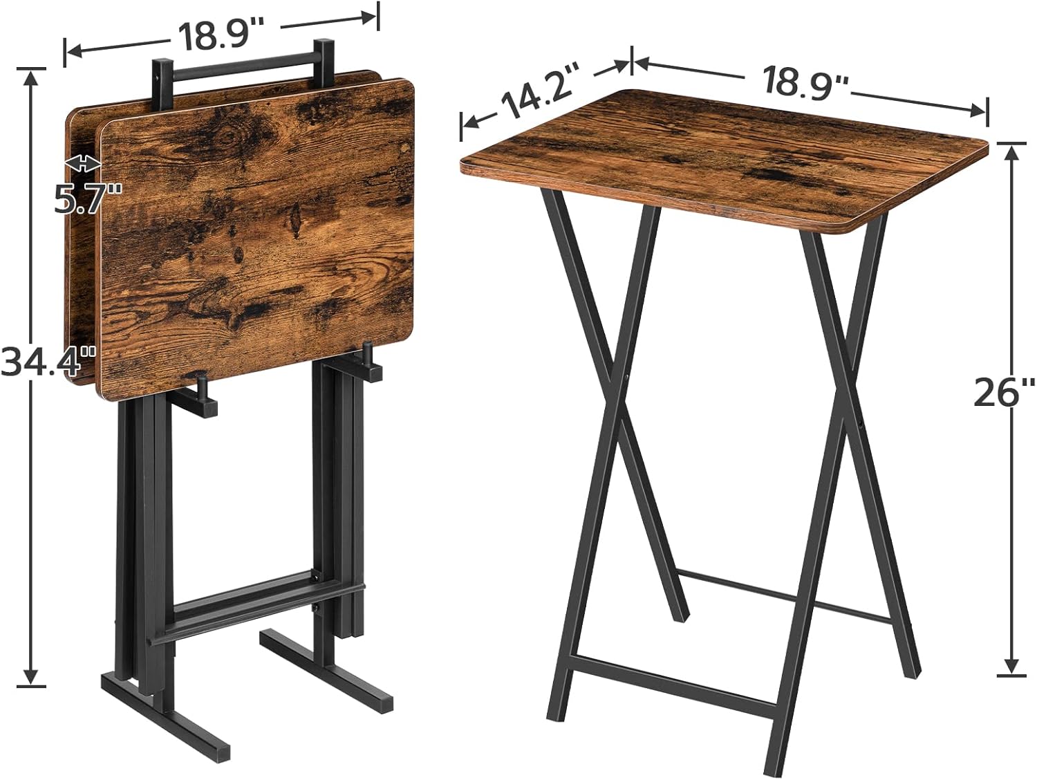 HOOBRO Folding TV Tray Table and 31.5 Inch Floating Shelves, TV Trays for Eating Set of 4 with Stand, Wall Shelf Set of 2, BF20BZP401-BF80BJP201