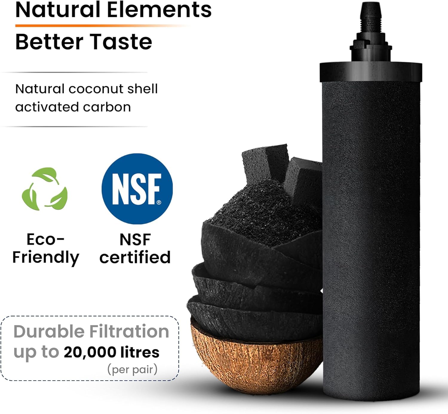 PHOENIX GRAVITY Filtro acqua a gravità in acciaio inox da 12 litri | Certificato NSF AISI 304 | 2 cartucce di carbonio intelligenti e supporto in acciaio inossidabile inclusi | Non necessita di