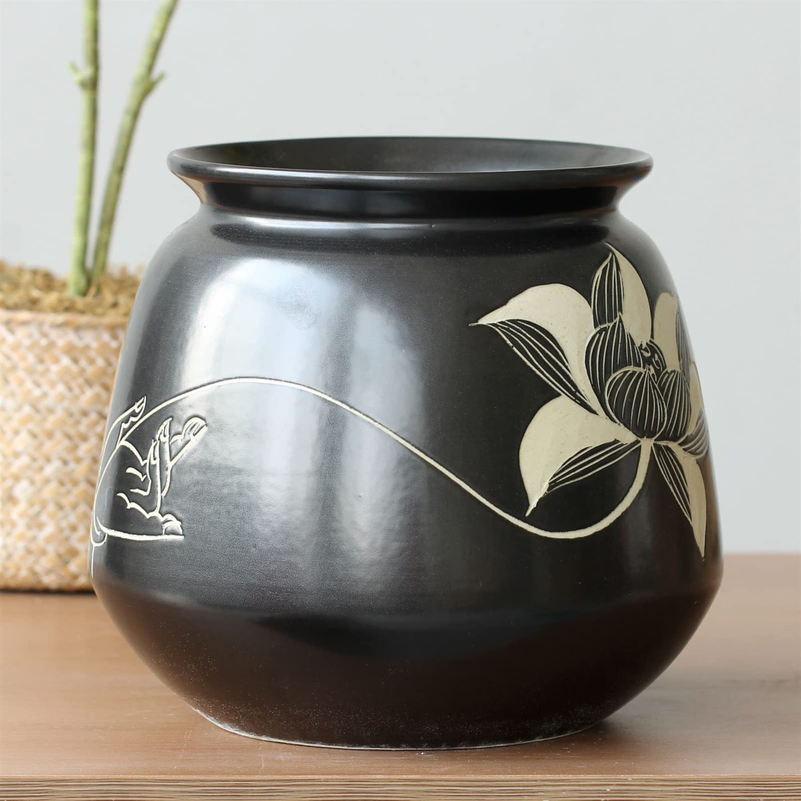 Vasi for Piante con Fori di Drenaggio, Portavaso for Piante Zen da Interno in Ceramica Alto 8,3" for Piante grasse, Fiori, Cactus, Nero
