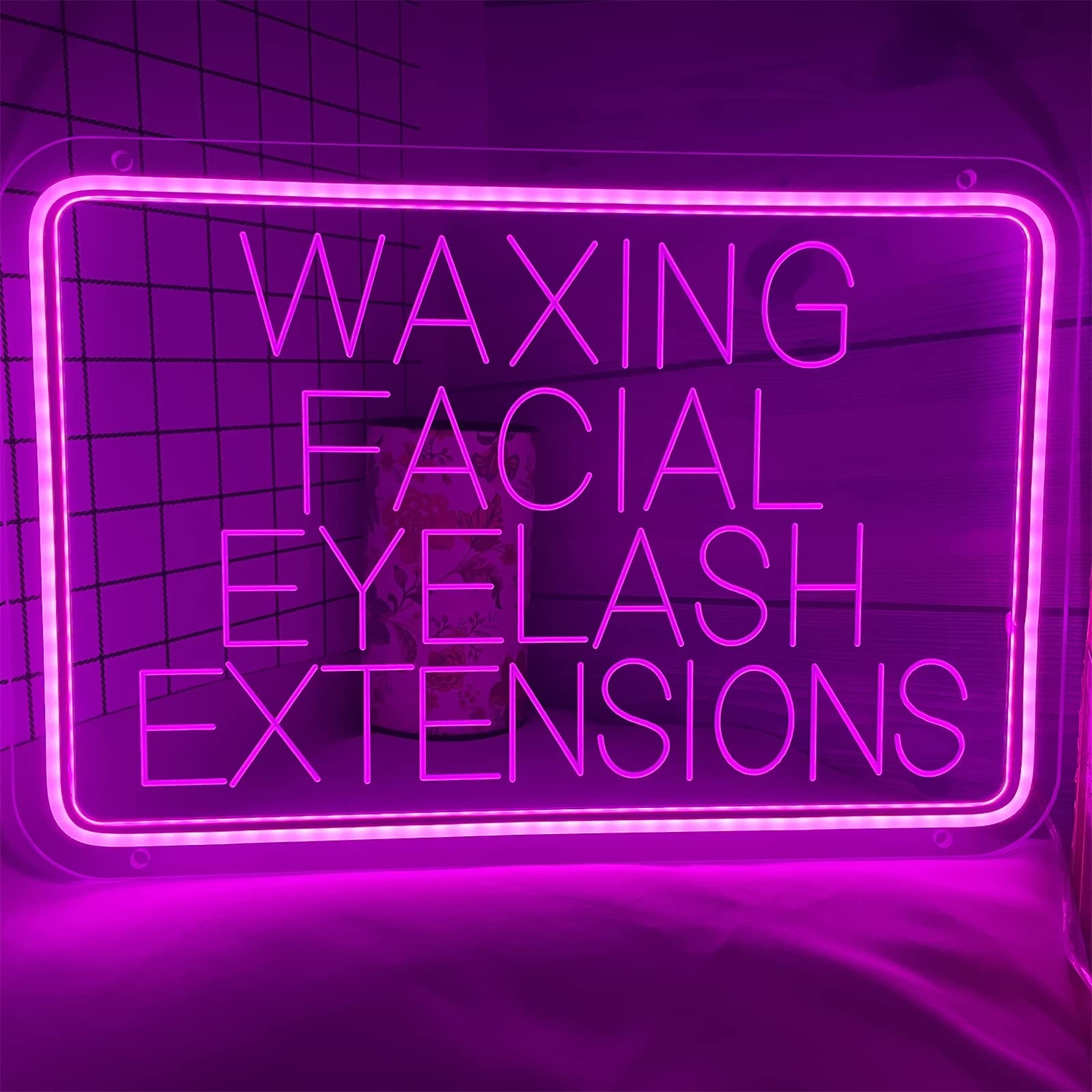 Waxing Facial Eyelash Extensions Insegna al Neon a LED, luci al Neon per Decorazioni per saloni di Bellezza, luci notturne per insegne Luminose sospese a Parete USB, 50x33cm,Viola