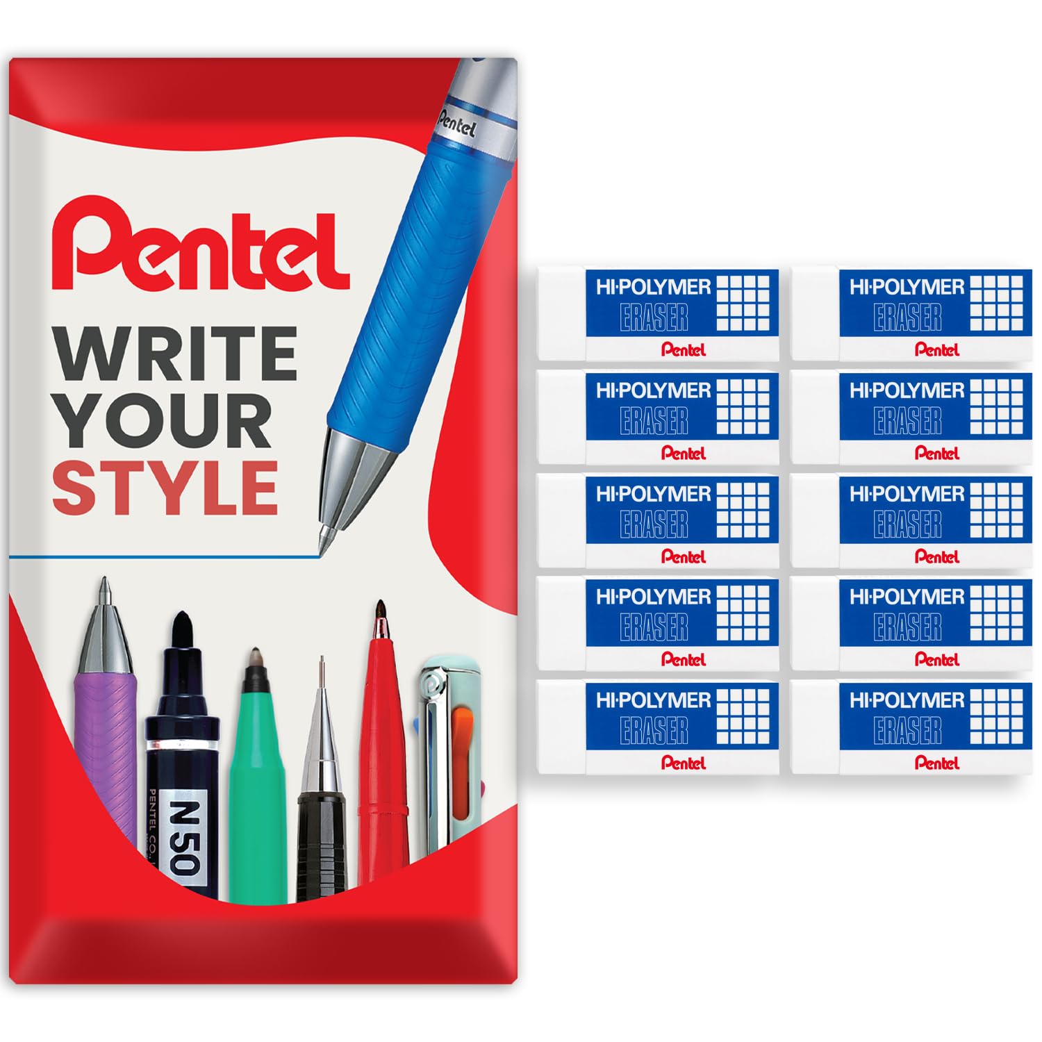 Pentel Hi-Polymer Jumbo gomma di plastica Gomme Bianco Confezione da 10