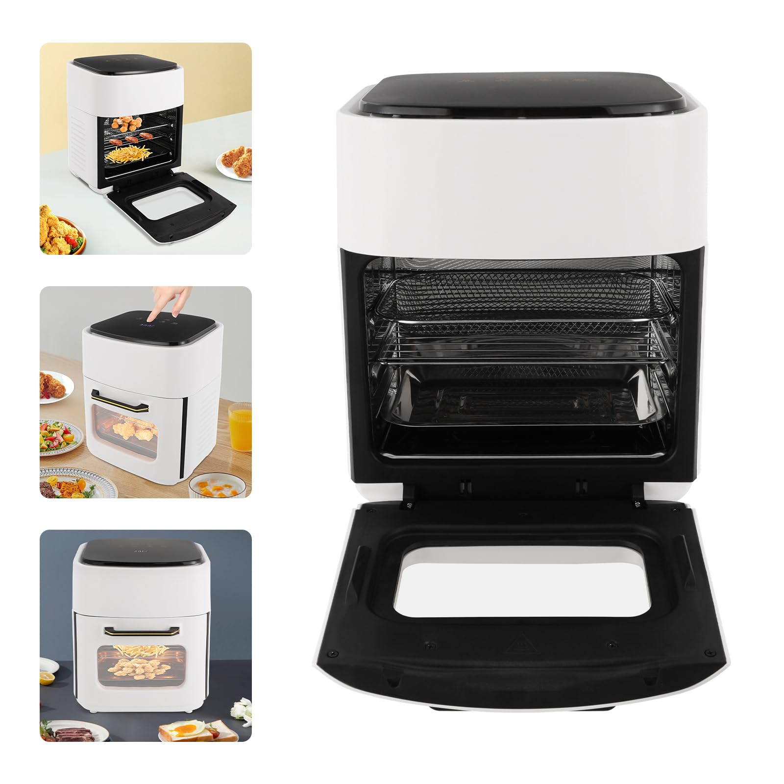 Frytkownica powietrzna o pojemności 15 litrów z ekranem dotykowym, 1400 W, 8 automatycznych programów (mięso, frytki, pizza), odwadniacz owoców, frytkownica beztłuszczowa, biała