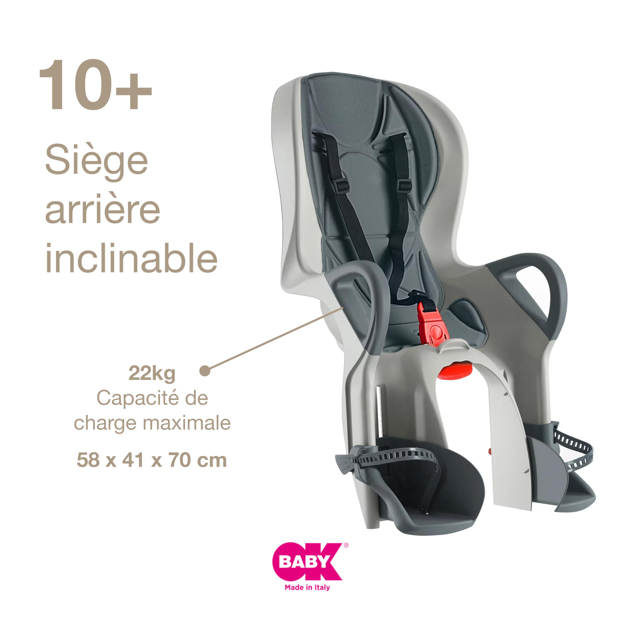 OKBABY 10+ Siège Vélo Arrière Enfants Inclinable 22 kg