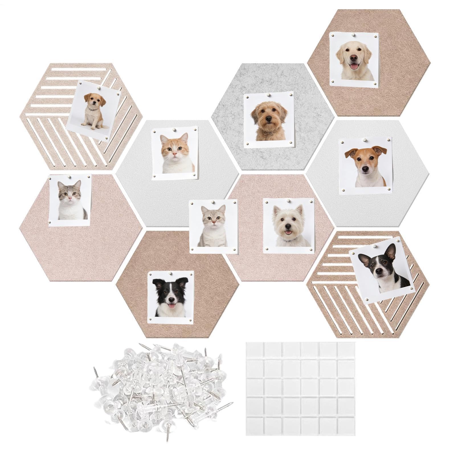 Tableau d'affichage hexagonal en feutre - 30 x 26 x 0,9 cm fibre de polyester | Tableau d'affichage autocollant - Décoration d'intérieur esthétique hexagonale | Ensemble de panneaux photoacoustiques