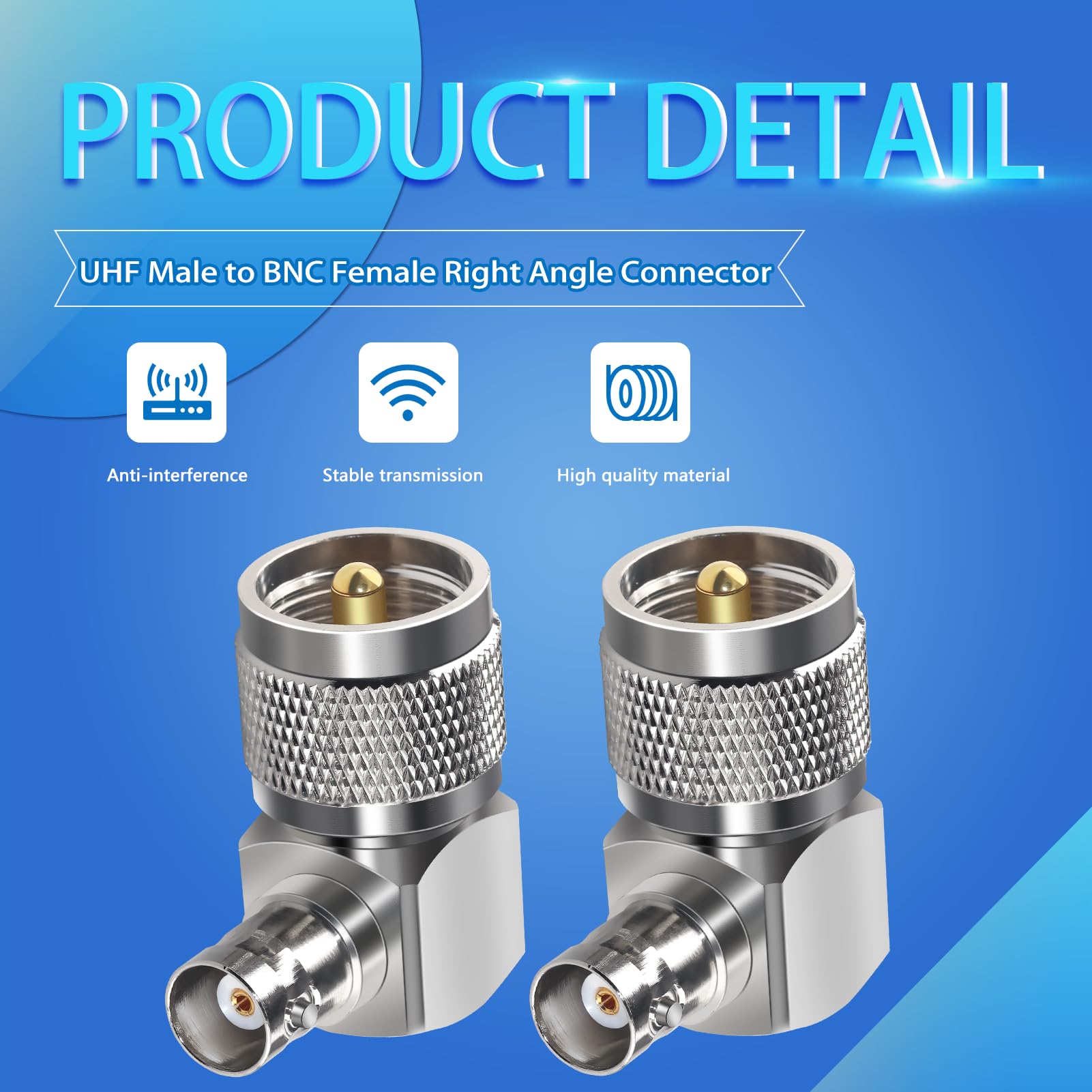 Adattatore Coassiale UHF A 90 Gradi | PL259 Maschio A SO239 Femmina | 2 Pezzi | Per Antenne E Radio