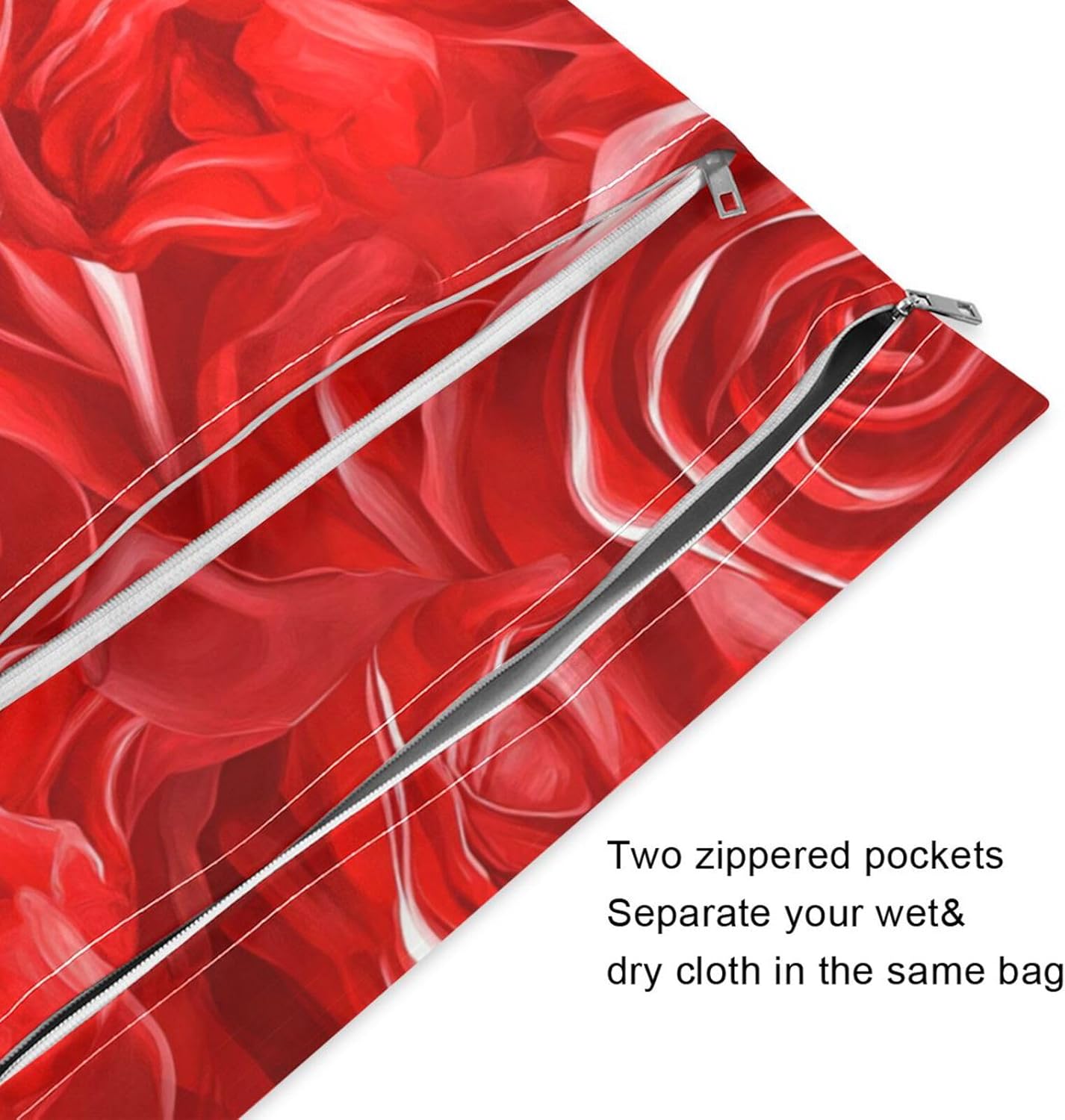 Romantic Valentine Red Roses mess-proof wet clothes bag 2 Pack diaper bag essential items with handles for travel, beach