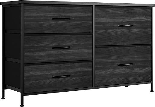 Nicehill Dresser for Bedroom with 5 Drawers, Storage Drawer Organizer, Wide Chest of Drawers for Closet, Clothes, Kids, Baby, TV Stand with Storage Drawers, Fabric Drawers, Black Wood Grain