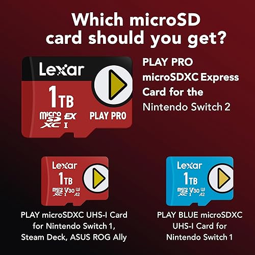 Vista 2 de Lexar Tarjeta microSD Express Play PRO de 1 TB, UHS-I, C10, U3, V30, Full HD, 4K, tarjeta de memoria de hasta 900/600 MB/s, Nintendo-Switch 2, ASUS