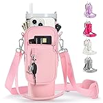 linmaya Water Bottle Carrier Bag with Phone Pocket for Stanley Cup 40/30oz,Insulated Neoprene Water Bottle Holder Cross-boday Bag with Adjustable Shoulder & Handheld Strap Stanley Cup Accessories