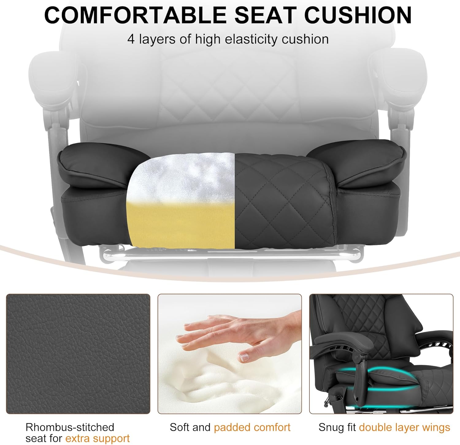 Kneading Massage Office Chair with Heated,90-135° Reclining Executive Office Chair with Footrest,Computer Desk Chair with Wheels,Diamond-Stitched Cushion Leather Office Chair (Black)