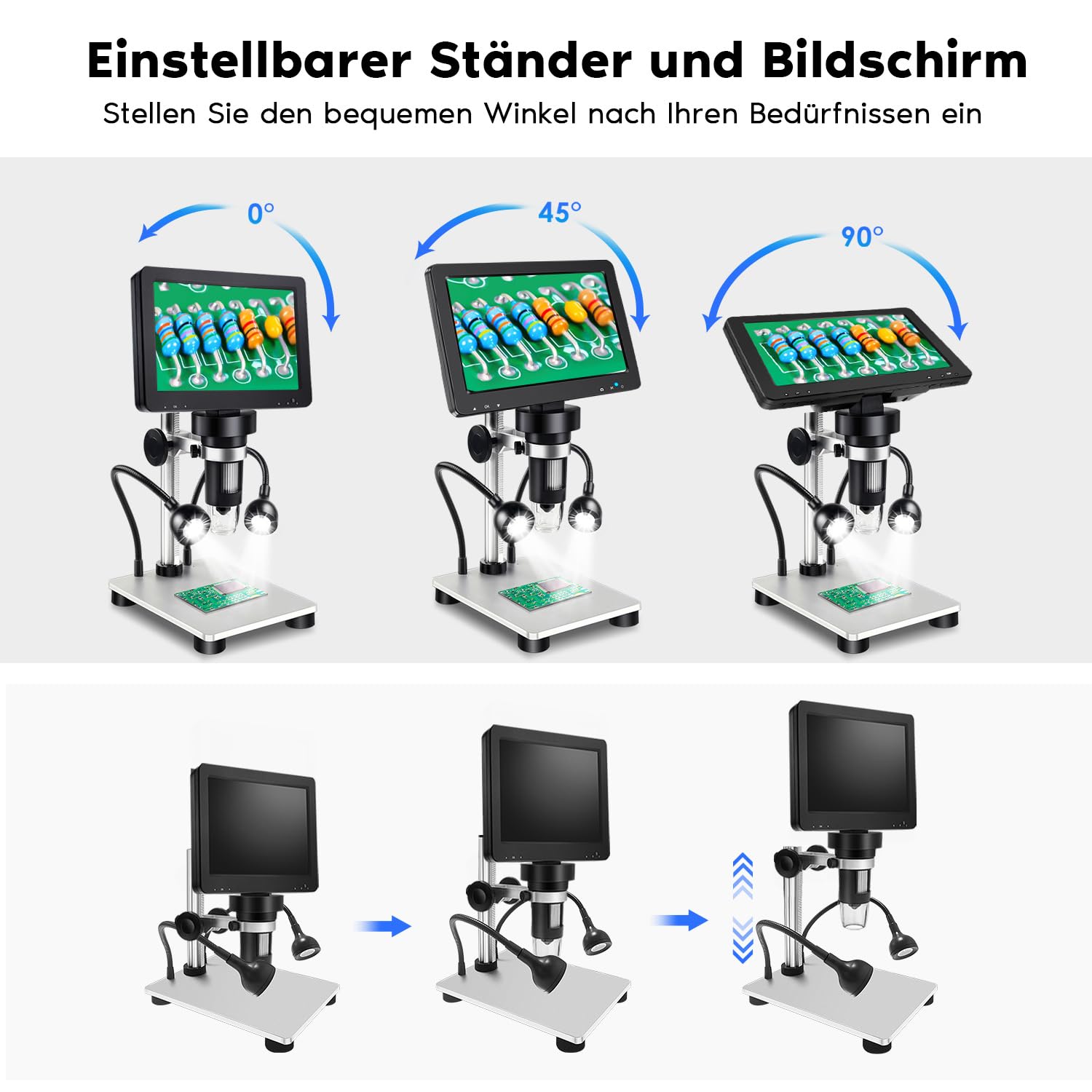 Leipan 7" LCD Mikroskop Digital 1200X mit Bildschirm, 12MP USB Microscope für 1080P Video, inkl., Beleuchtung & Fernbedienung, Kompatibel mit Windows/Mac OS