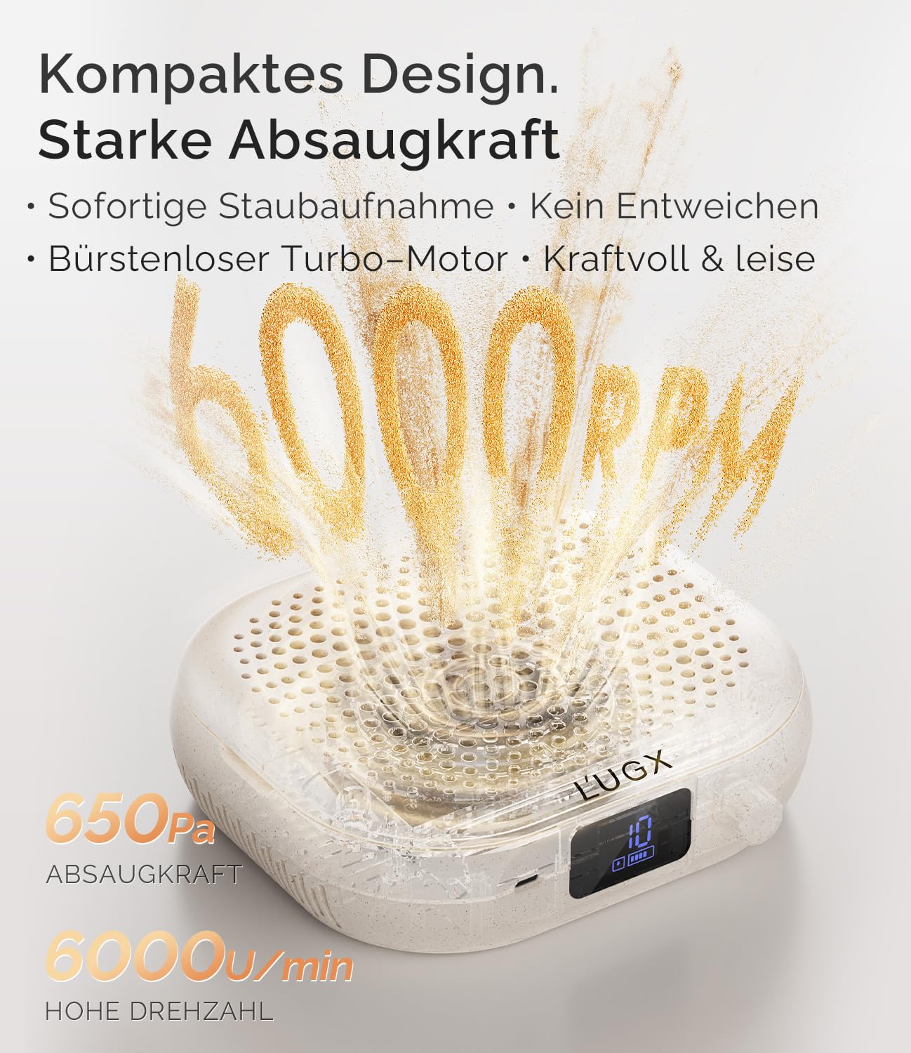 L'UGX Aspirateur à ongles avec 2 filtres - Rechargeable - Professionnel - Aspiration puissante - Pour ongles en gel - Kit de manucure - Studio et maison - 207