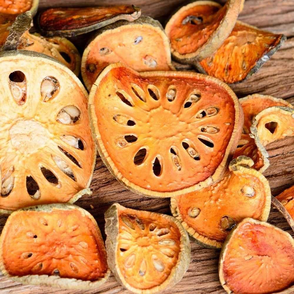 Kitama Thai Matum Tee 4 x 300g - Bengalische Quitte Bael Fruit Slices | Getrocknete Früchte-Scheiben aus Thailand. Aromatischer Wellness-Aufguss zum Relaxen sowie Entspannen im Spa
