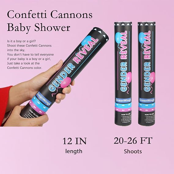 Gender Reveal Pink Confetti Cannon, Biodegradable Party Poppers for Girl 2 Pack